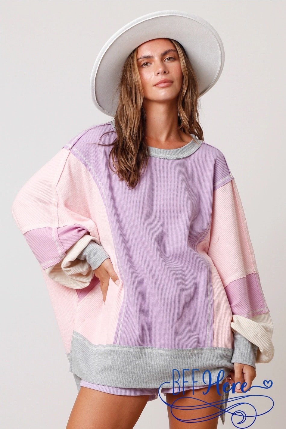 PREORDER: Snuggle Spectrum: Color Block Thermal Oversized Knit Top (Ships Middle of January $ - BFF Here