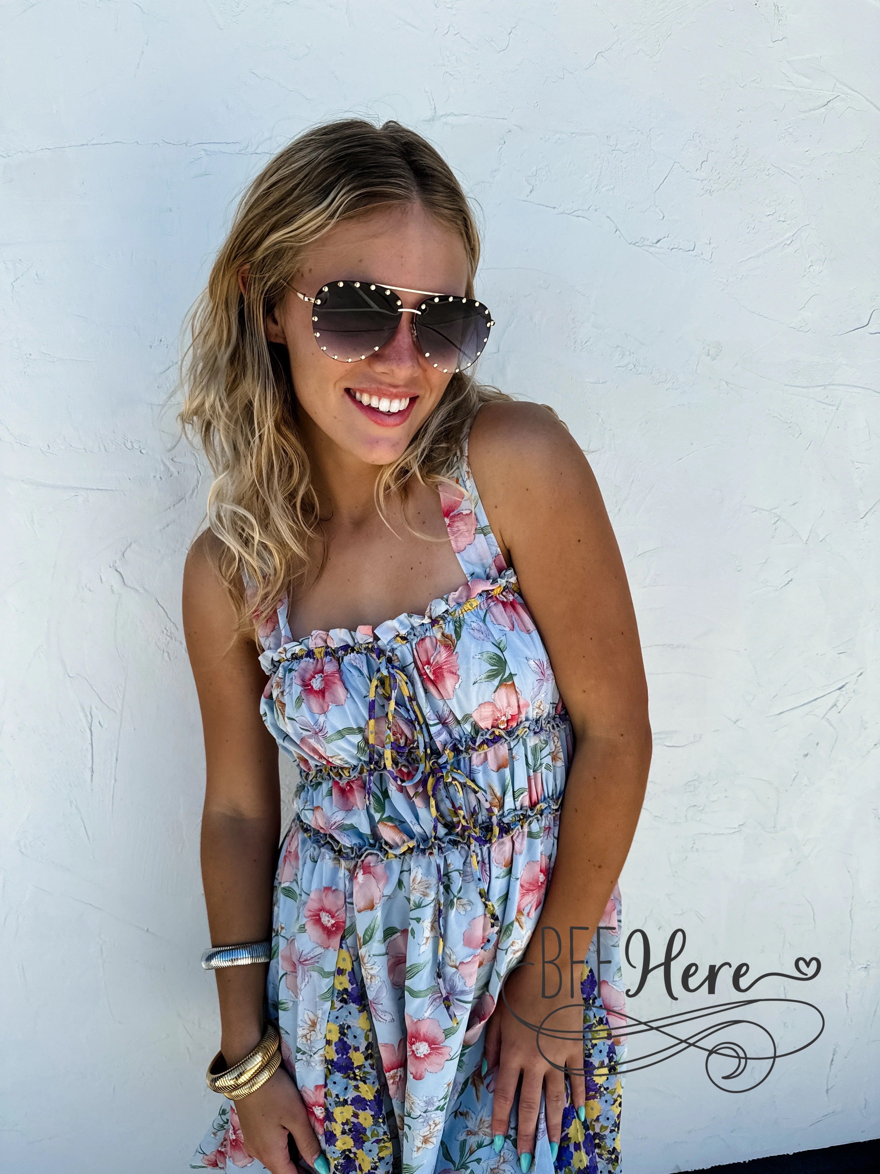 Floral Fantasy: Tank Dress with Criss-Cross Back - BFF Here