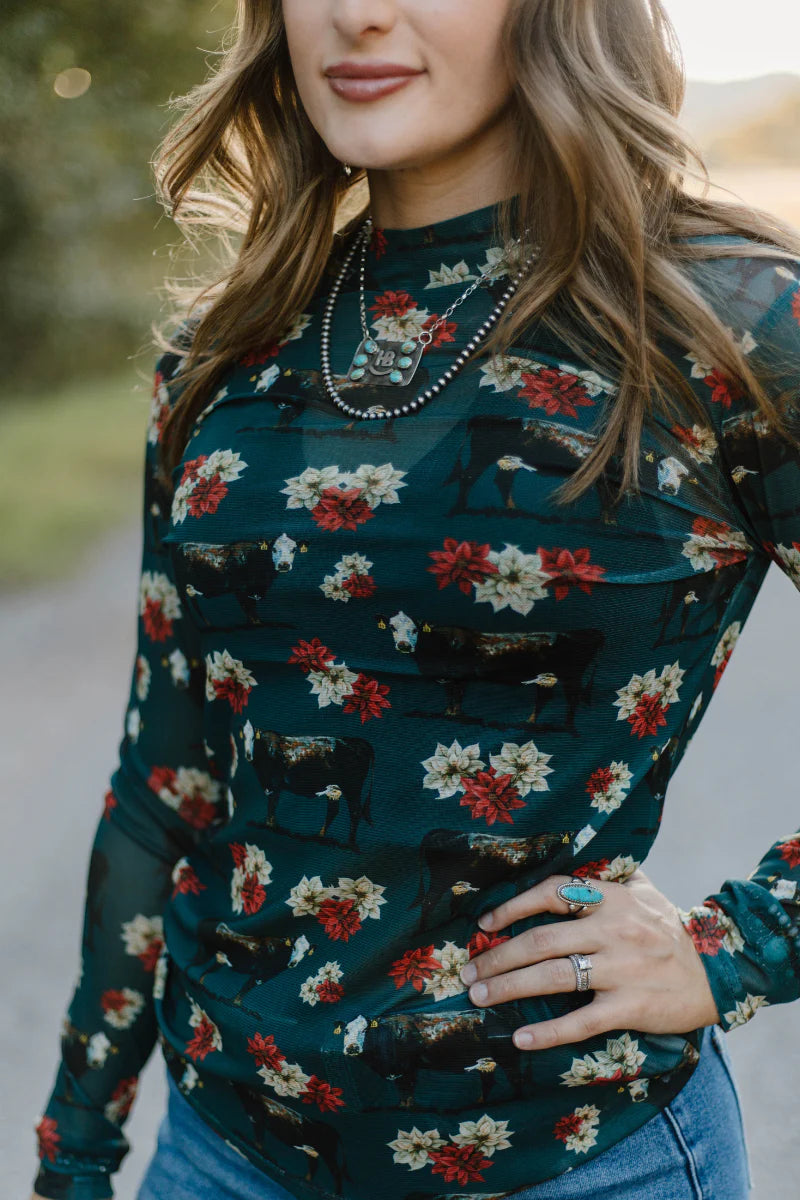 Poinsettias On The Prairie Mesh Top by Sterling Kreek - BFF Here