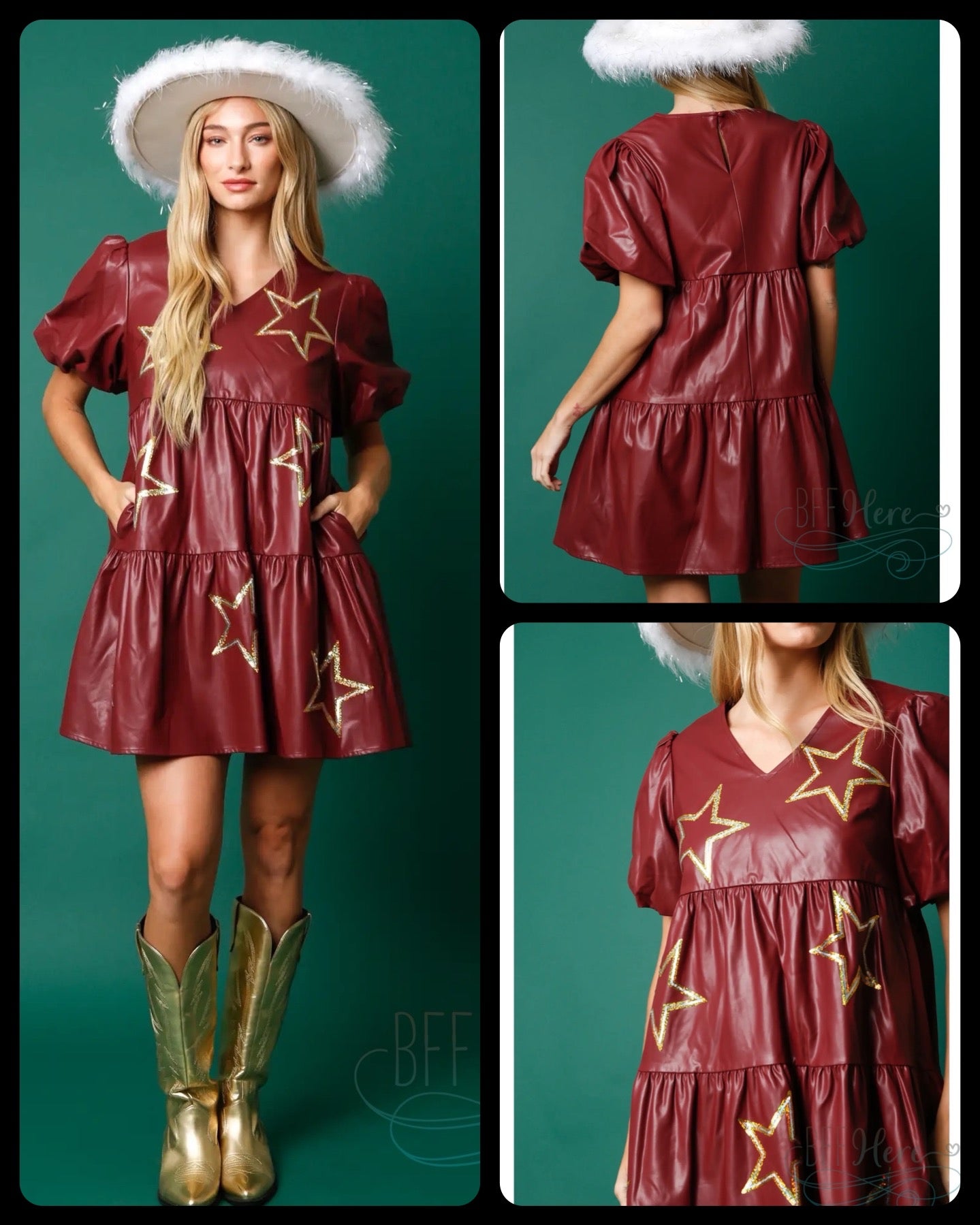 Celestial Chic: Star-Embellished Faux Leather Dress - BFF Here