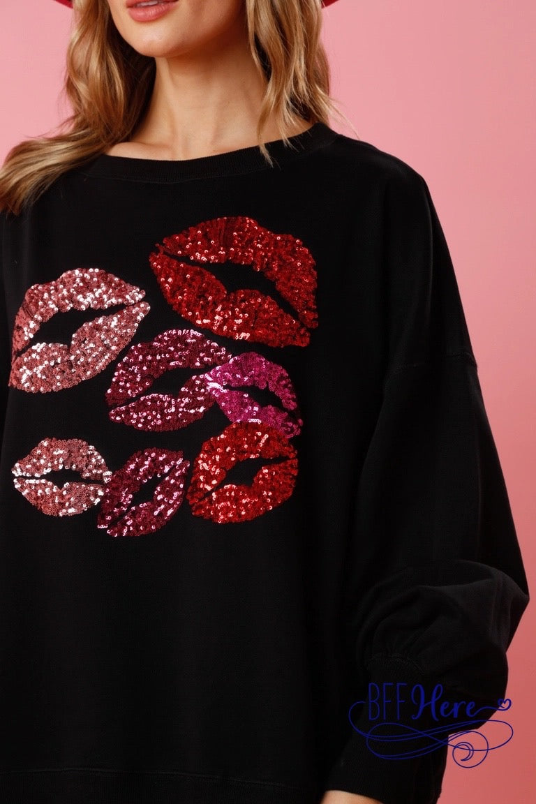 Sparkle Smooch: Sequin Kisses Sweatshirt - BFF Here