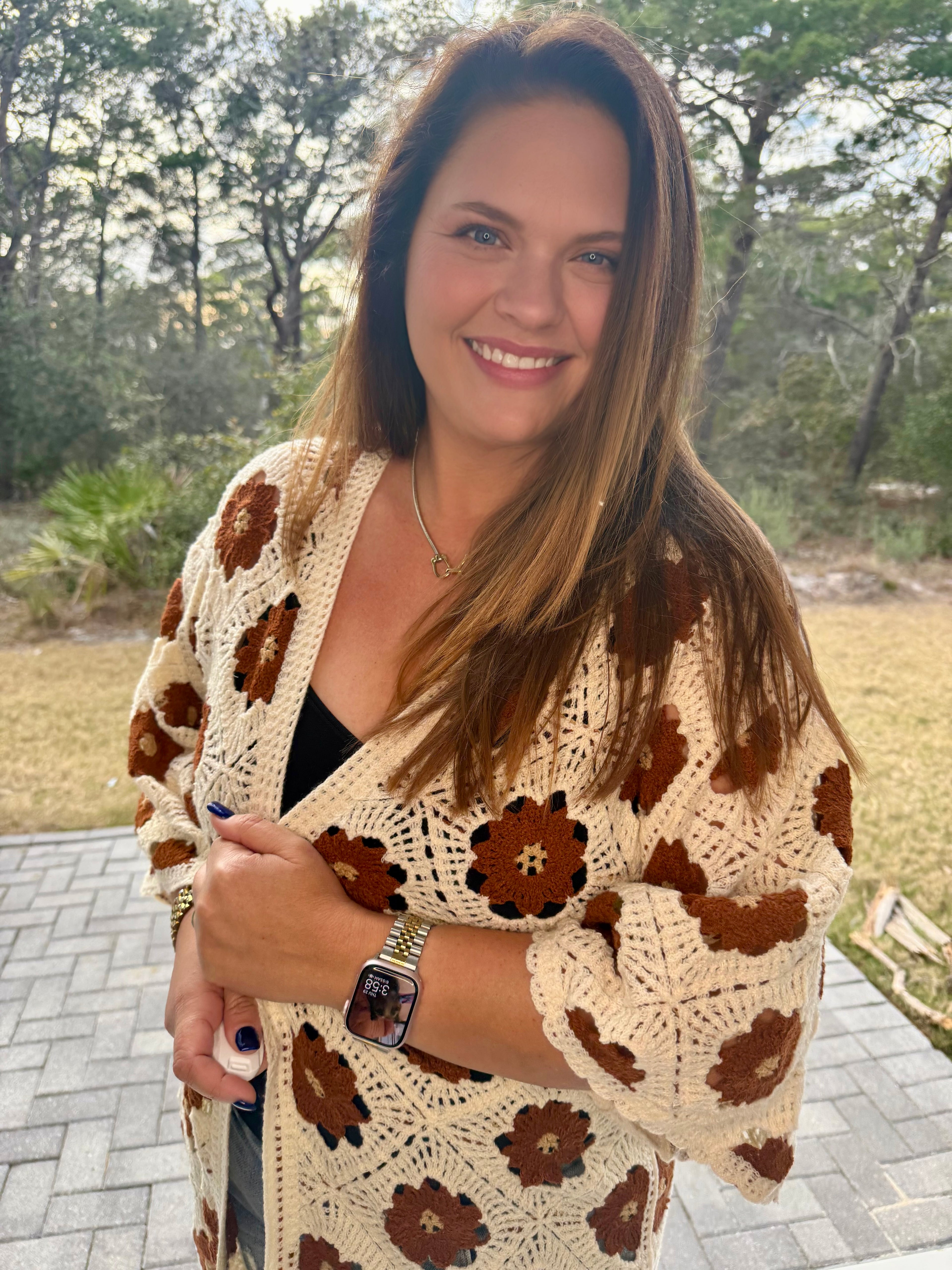 Preorder: Floral Pattern Crochet Maxi Open Cardigan Top by POL (ETA: March) - BFF Here