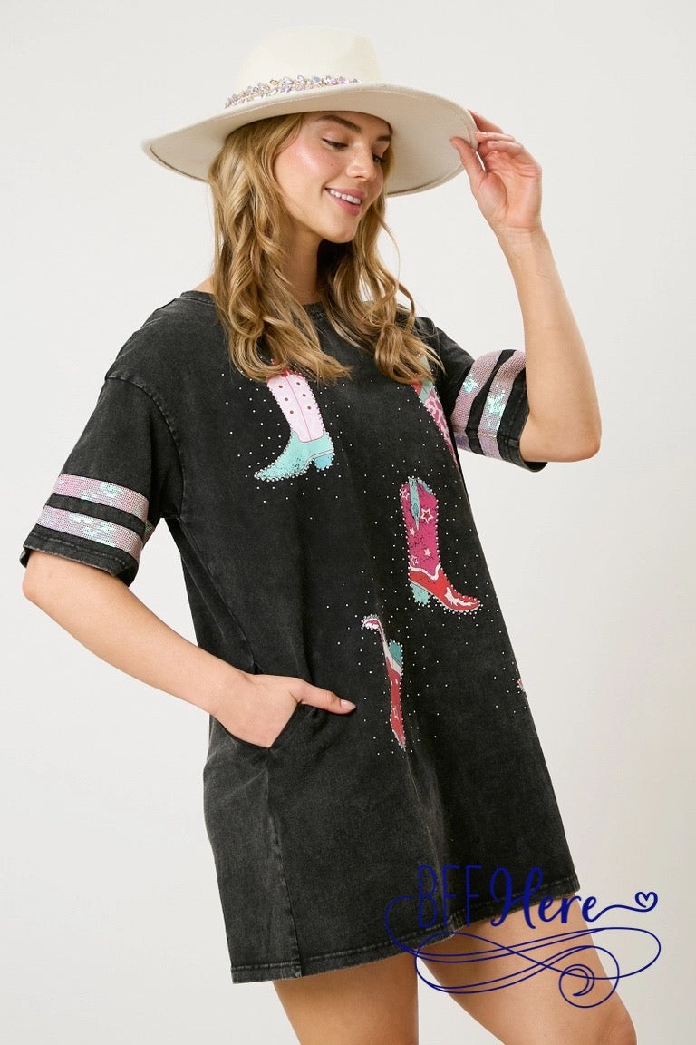 PREORDER: Boot Scootin' Beauty: Cowboy Boots T-Shirt Dress (Ships Beginning of February) - BFF Here