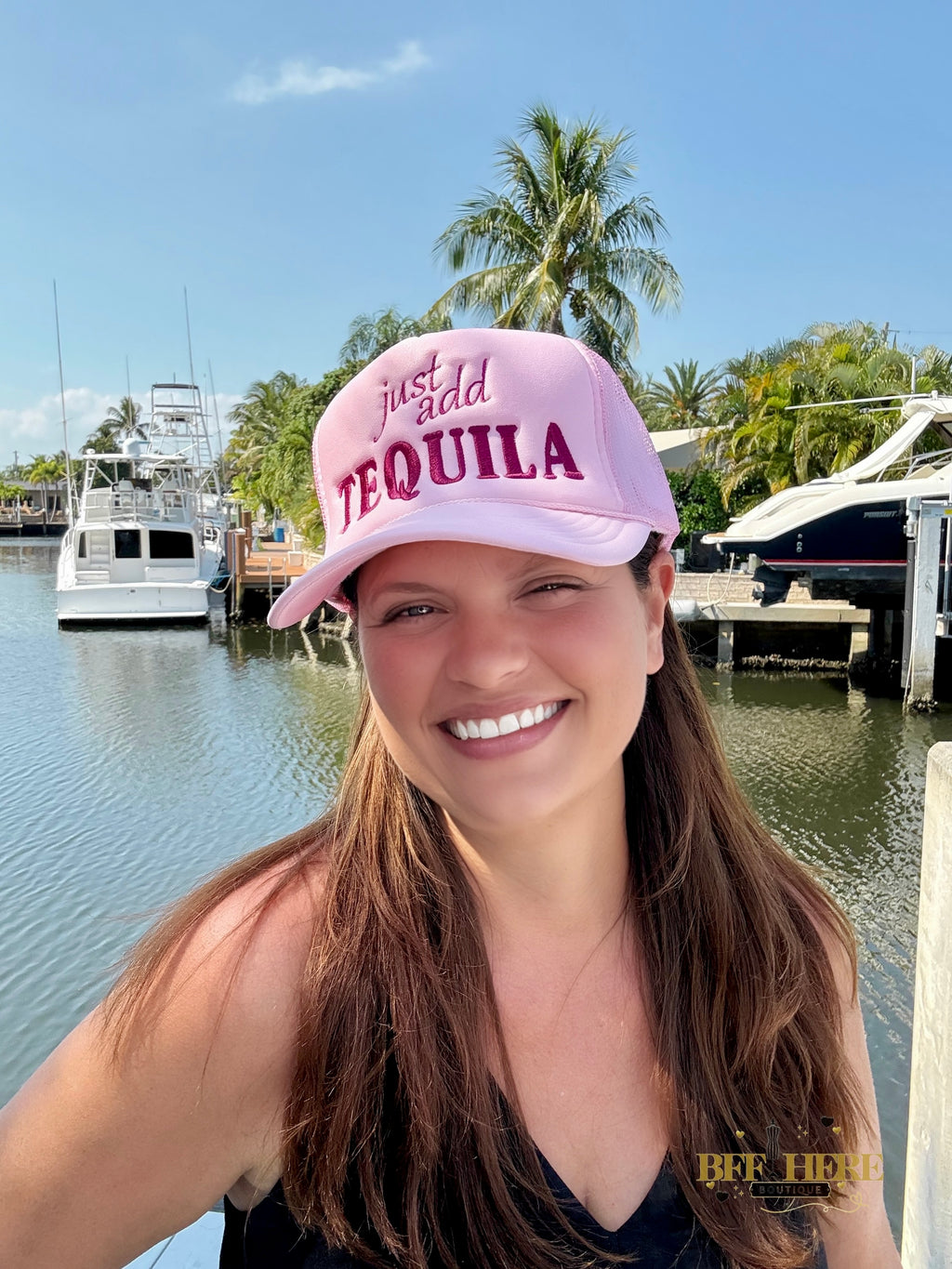 Just Add Tequila Embroidered Trucker Hat - BFF Here