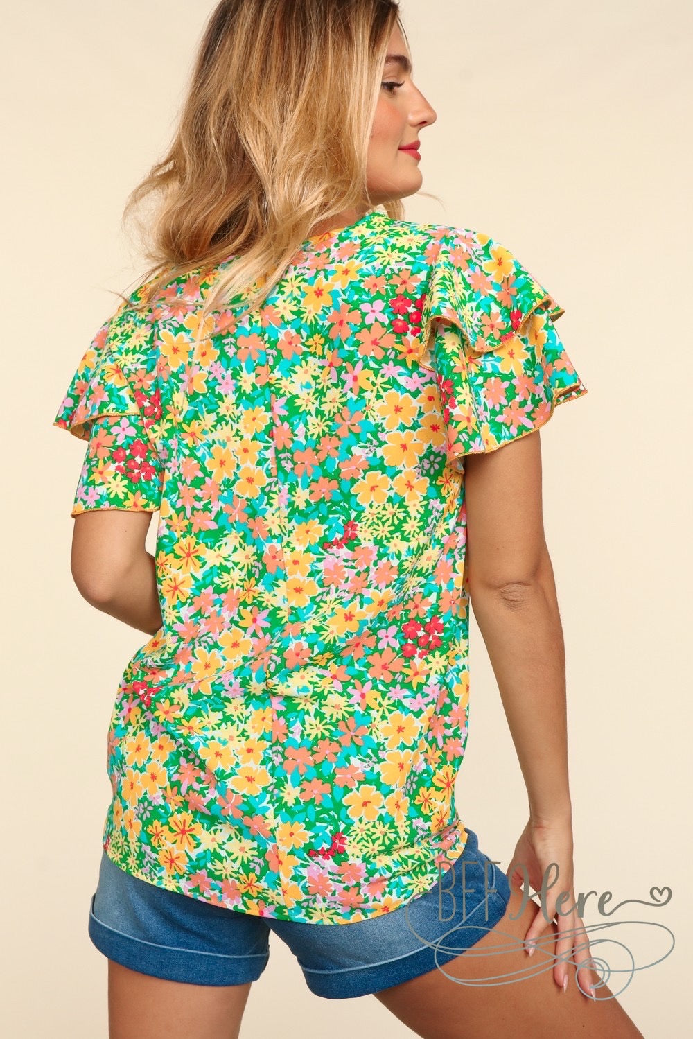 Sunshine Bloom Ruffle Tee - A Floral Embrace - BFF Here
