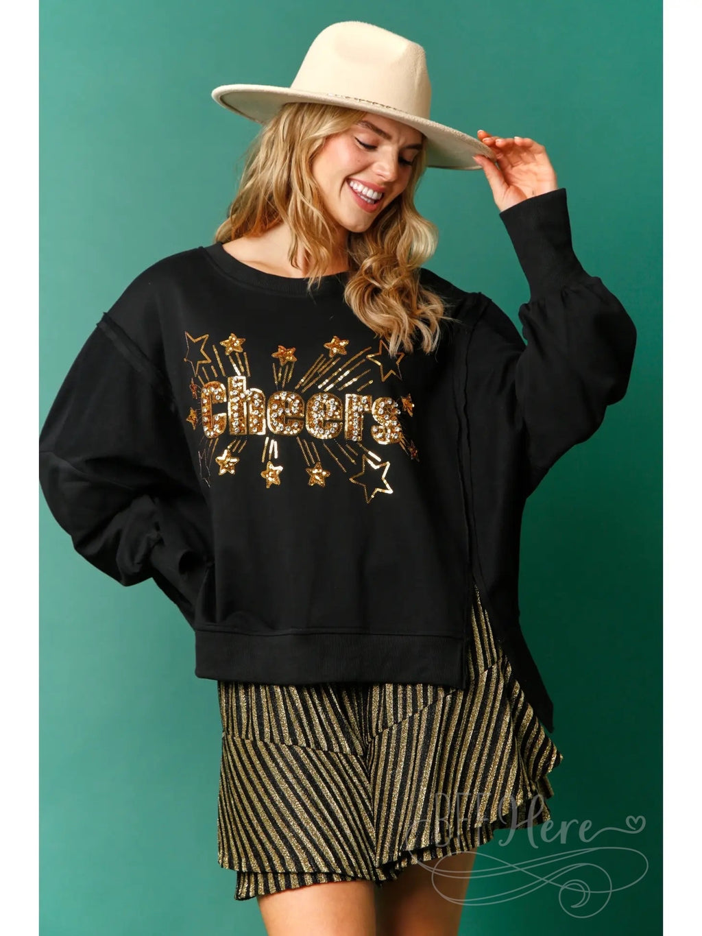 Raise a Toast: Cheers French Terry Comfort Top - BFF Here