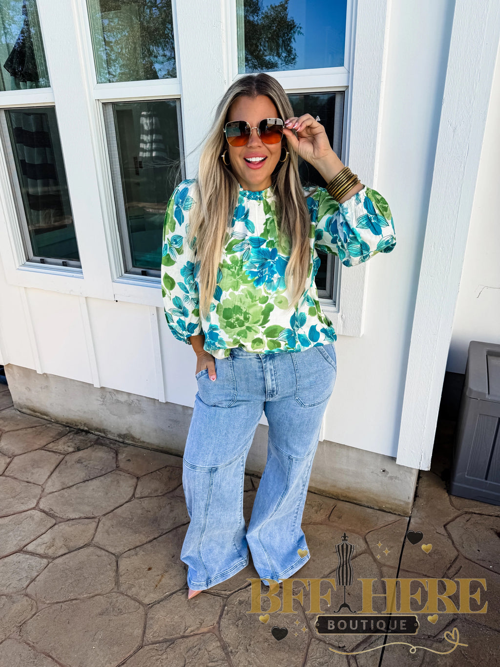 Abigail Floral Bubble Sleeve Top - BFF Here