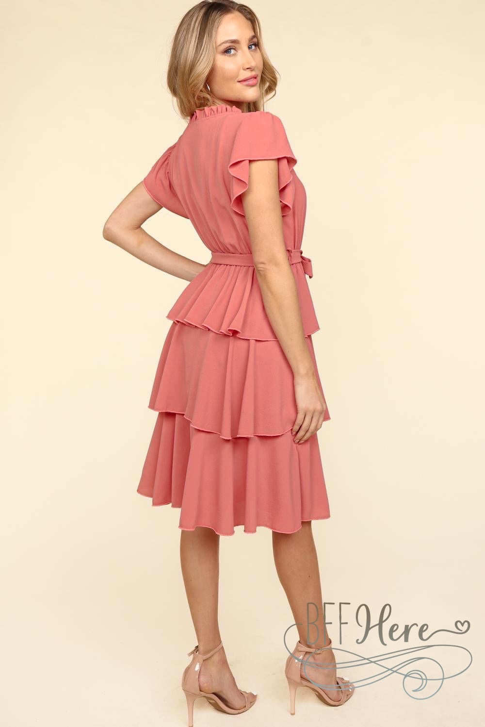 PREORDER: Mauve Majesty: Cascading Ruffles Midi Dress (Ships End of May) - BFF Here