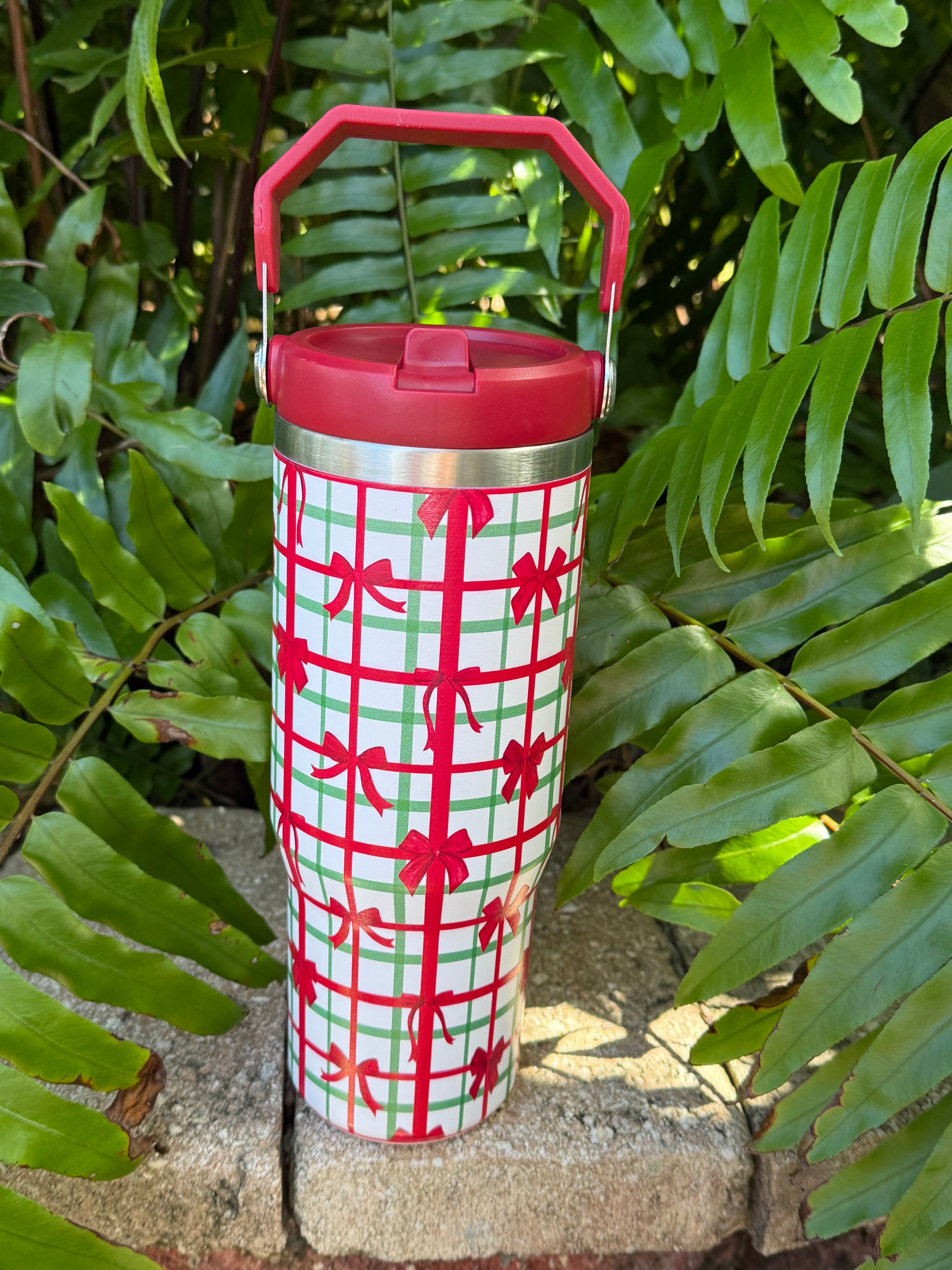 Merry Little Bow Plaid Travel Tumbler by Jess Lea - BFF Here
