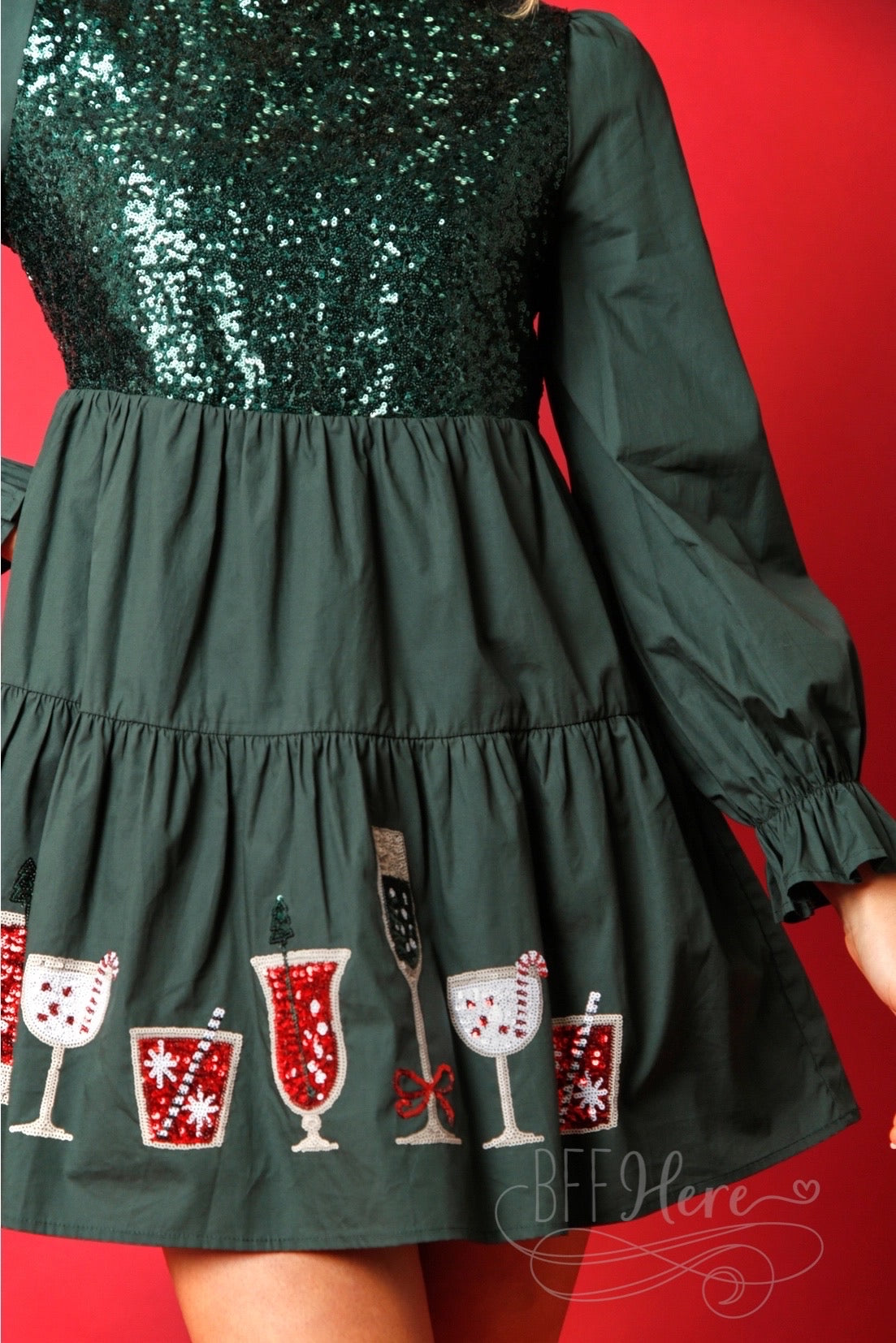 Festive Cheers: Holiday Drinks Mini Dress for Seasonal Glam - BFF Here