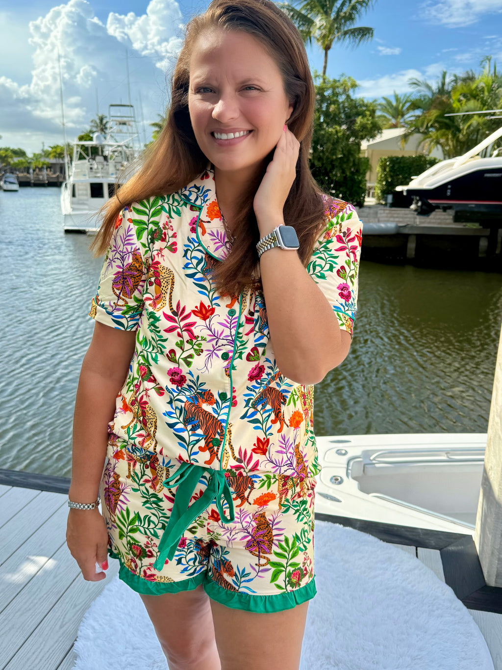 Jungle Oasis Short Sleeve Ruffle Pajama Set by Jess Lea - BFF Here