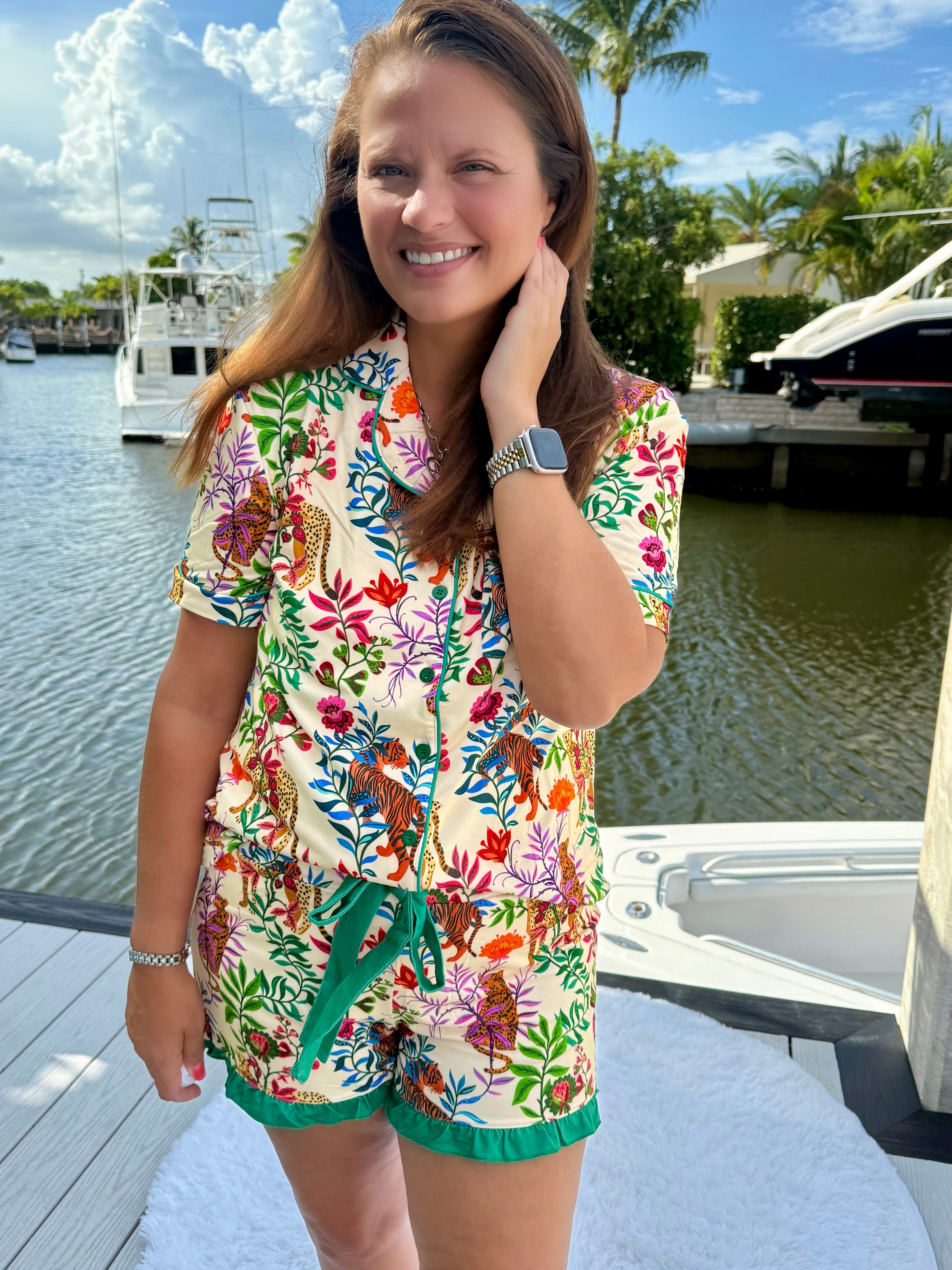 Jungle Oasis Short Sleeve Ruffle Pajama Set by Jess Lea - BFF Here