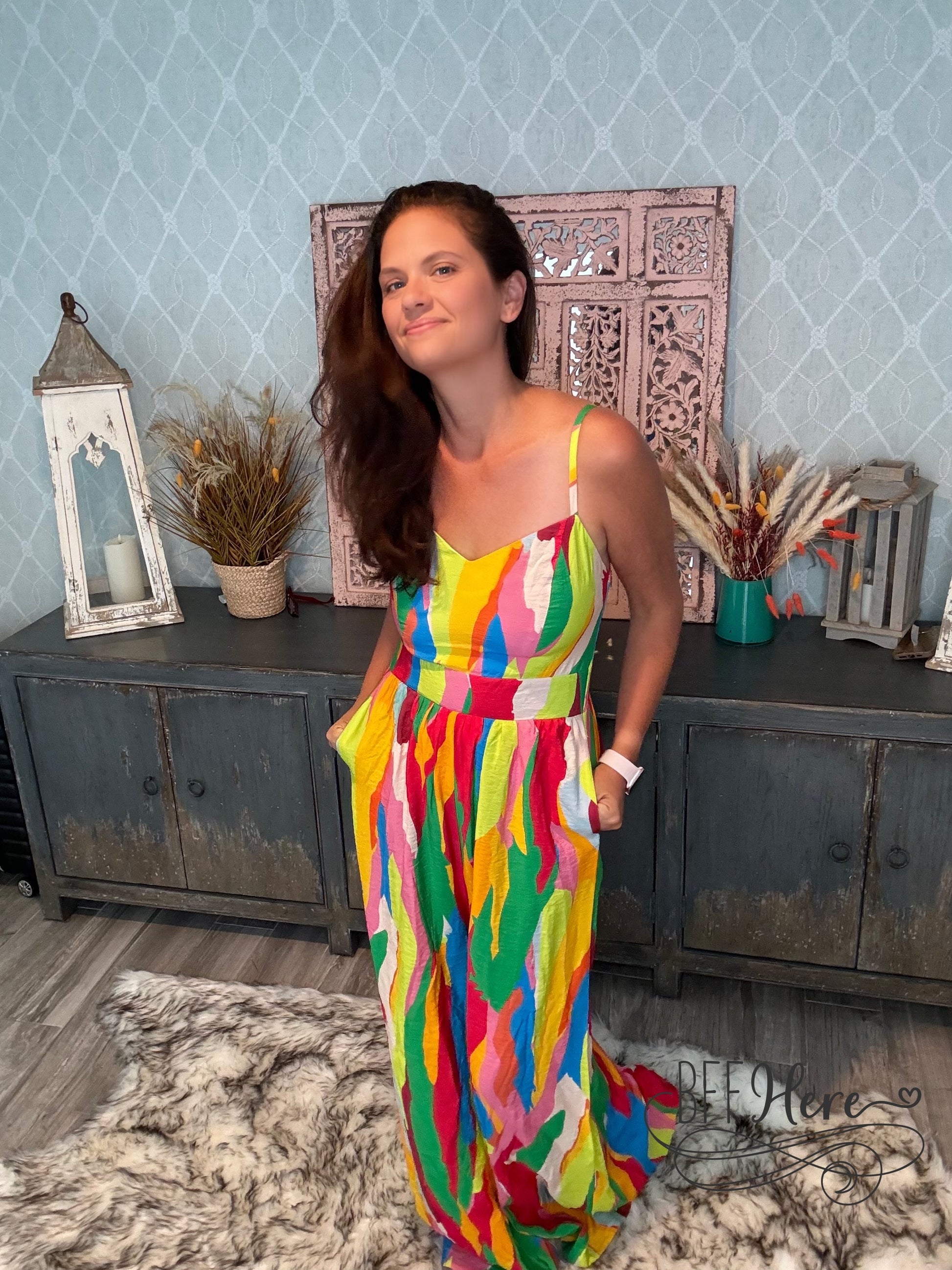 Rainbow Splash Spaghetti Strap Jumpsuit - BFF Here