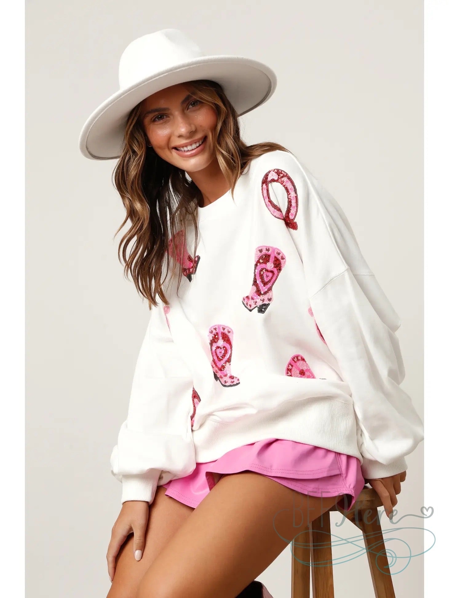 Glamour on the Range: Sequin-Adorned Boots and Horseshoes Sweatshirt - BFF Here