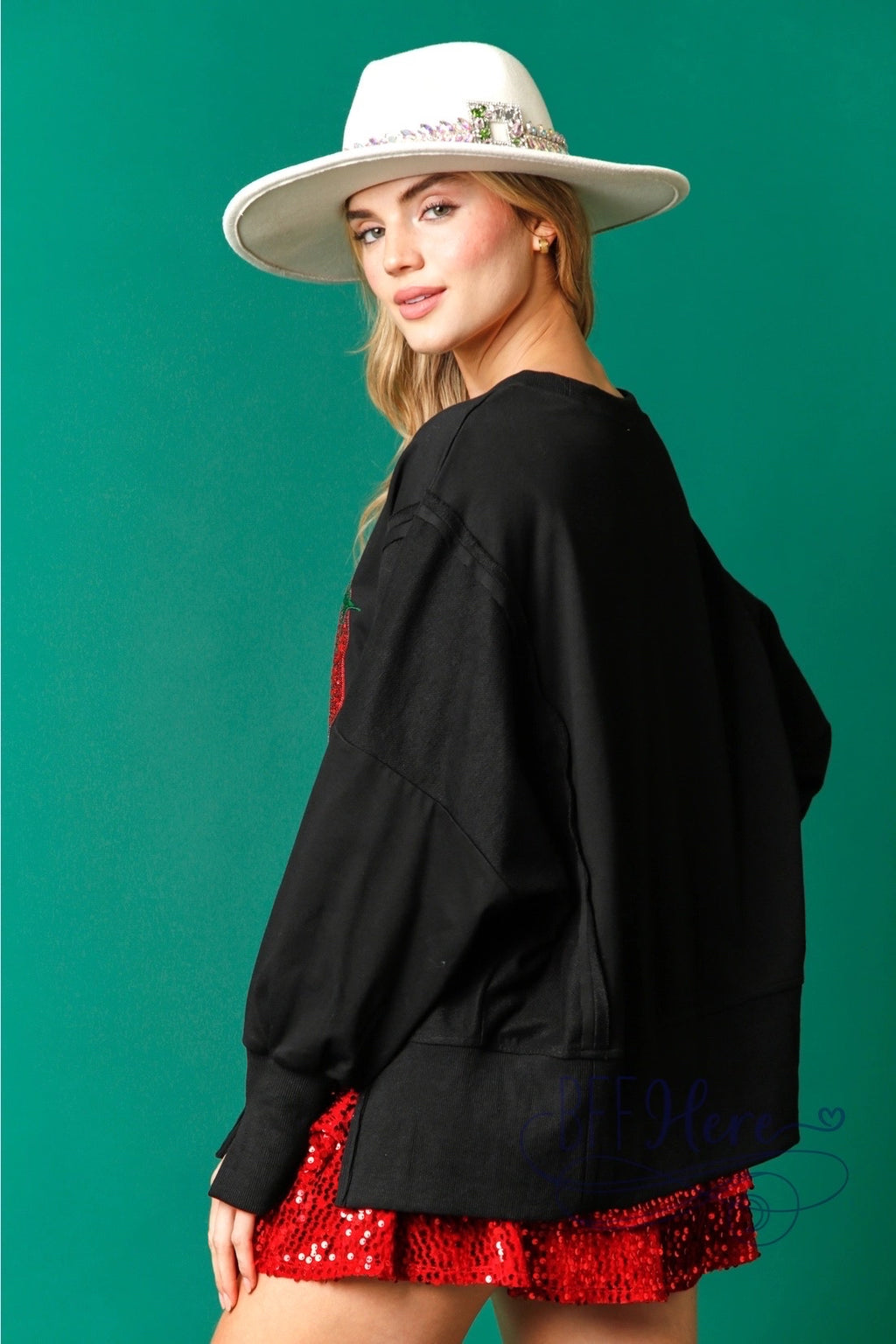 Festive Groove: Sequin Christmas Disco Ball Sweatshirt - BFF Here