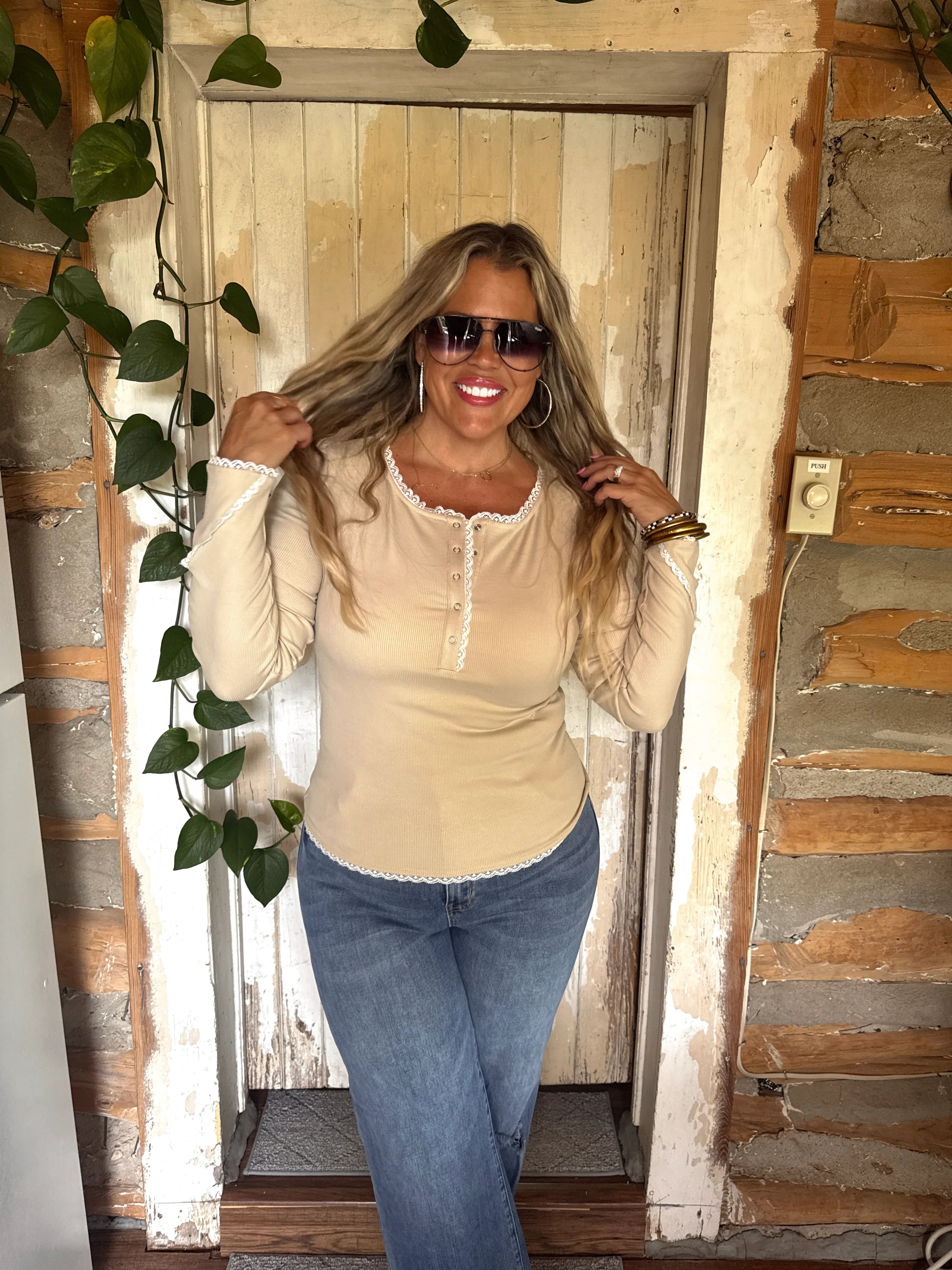 PREORDER: Rosie Lace Henley Top by Blakeley (ETA: August)