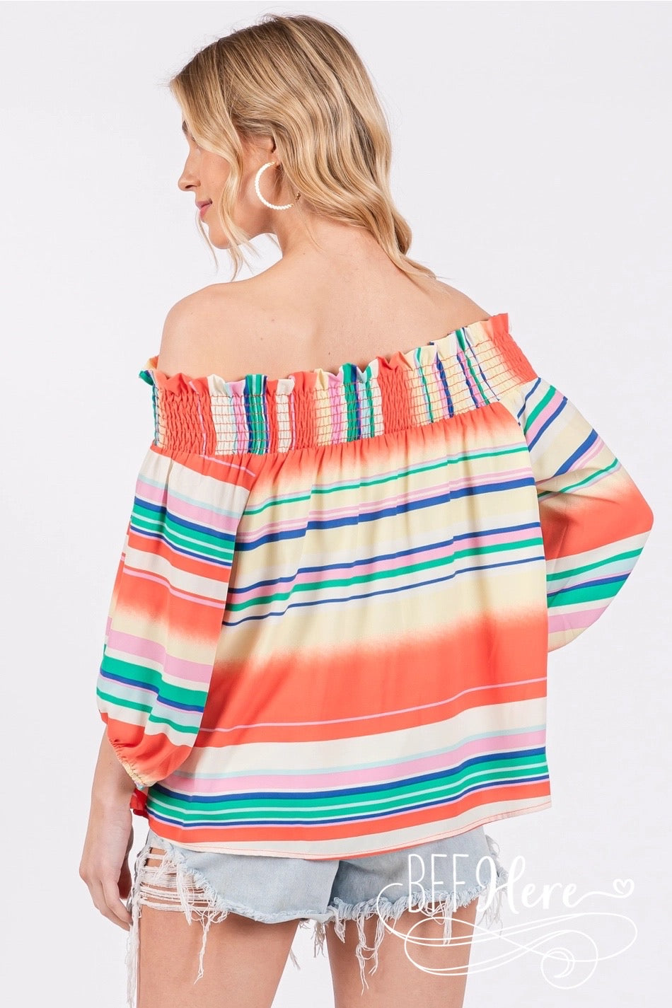 Sunset Stripes: Off-Shoulder Boho Blouse / Choice of Color - BFF Here