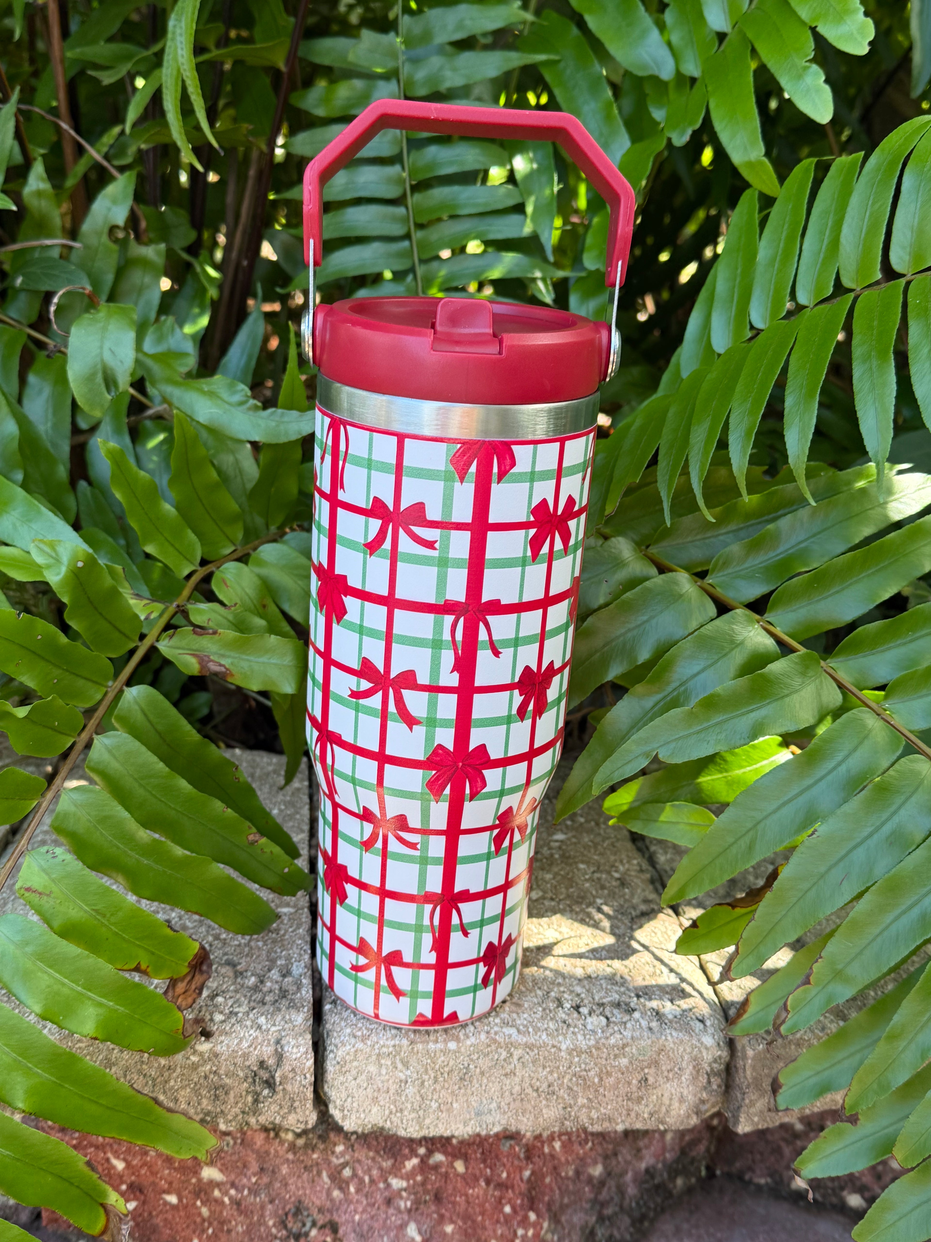 Merry Little Bow Plaid Travel Tumbler by Jess Lea - BFF Here