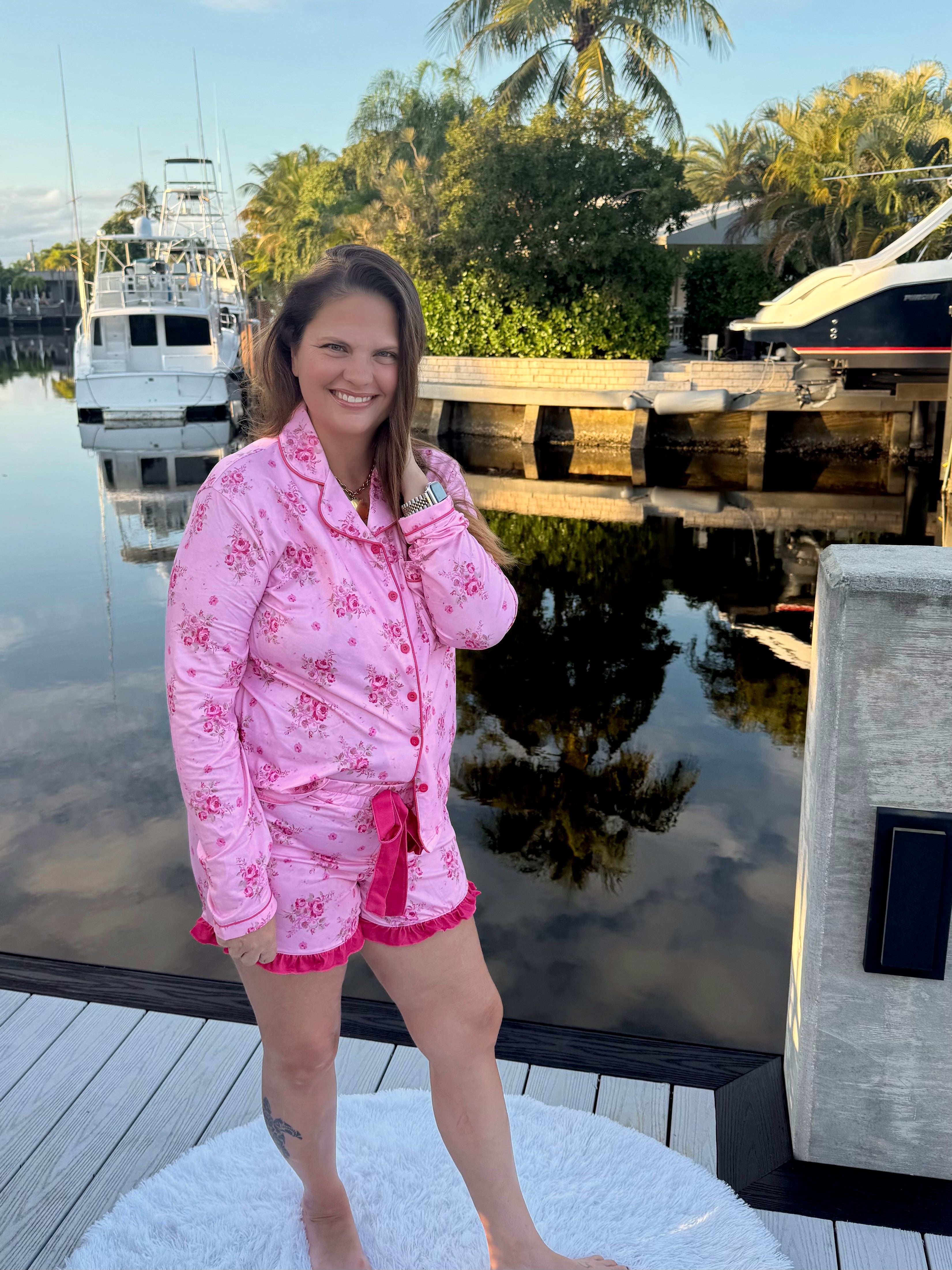 Blushing Blooms Ruffle Pajama Set by Jess Lea