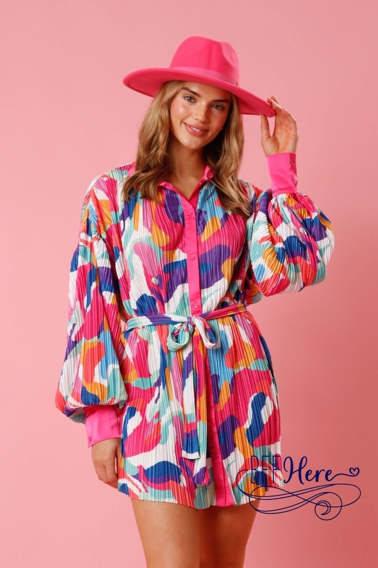 PREORDER: Swirl into Style: Playful Brushstroke Mini Dress for the Bold and Beautiful (Ships end of December) - BFF Here