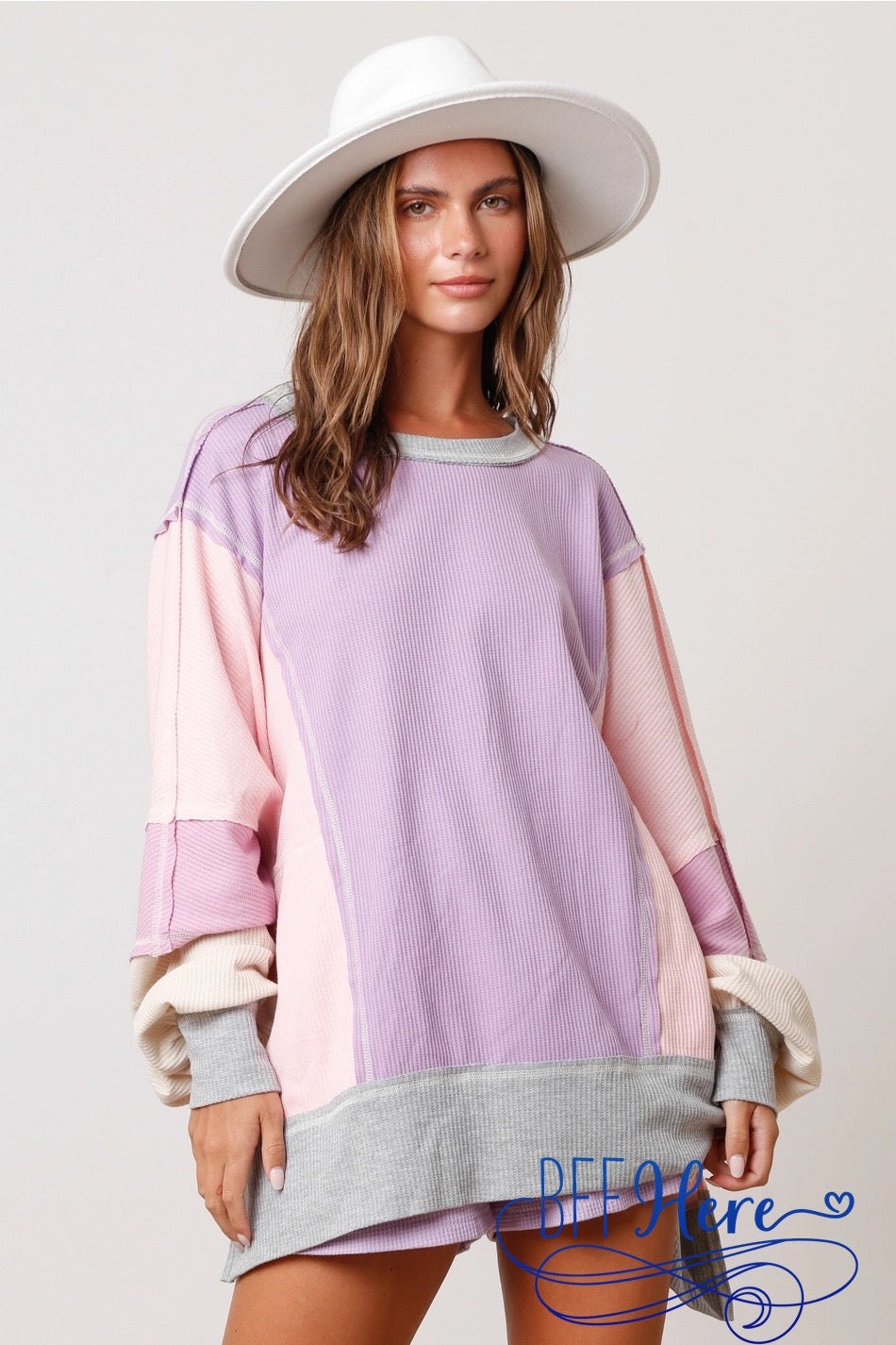 PREORDER: Snuggle Spectrum: Color Block Thermal Oversized Knit Top (Ships Middle of January $ - BFF Here