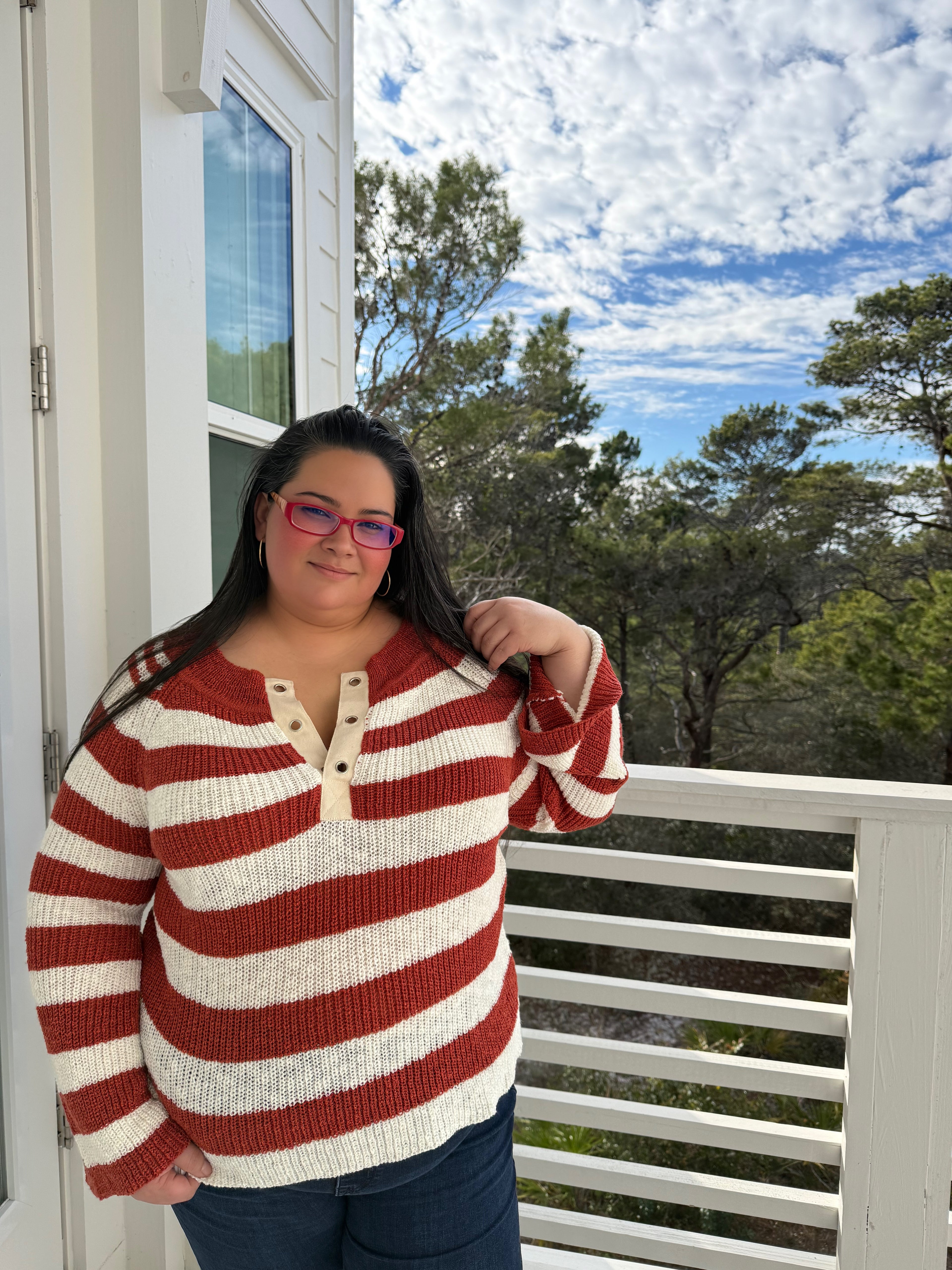 Relaxed Fit Henley Neck Striped Knit Top by Sew In Love (Ships 2-3 weeks) - BFF Here