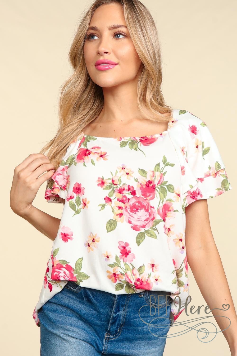 PREORDER: Rose Garden Whisper: Floral Draped Flutter Top (Ships End of May) - BFF Here