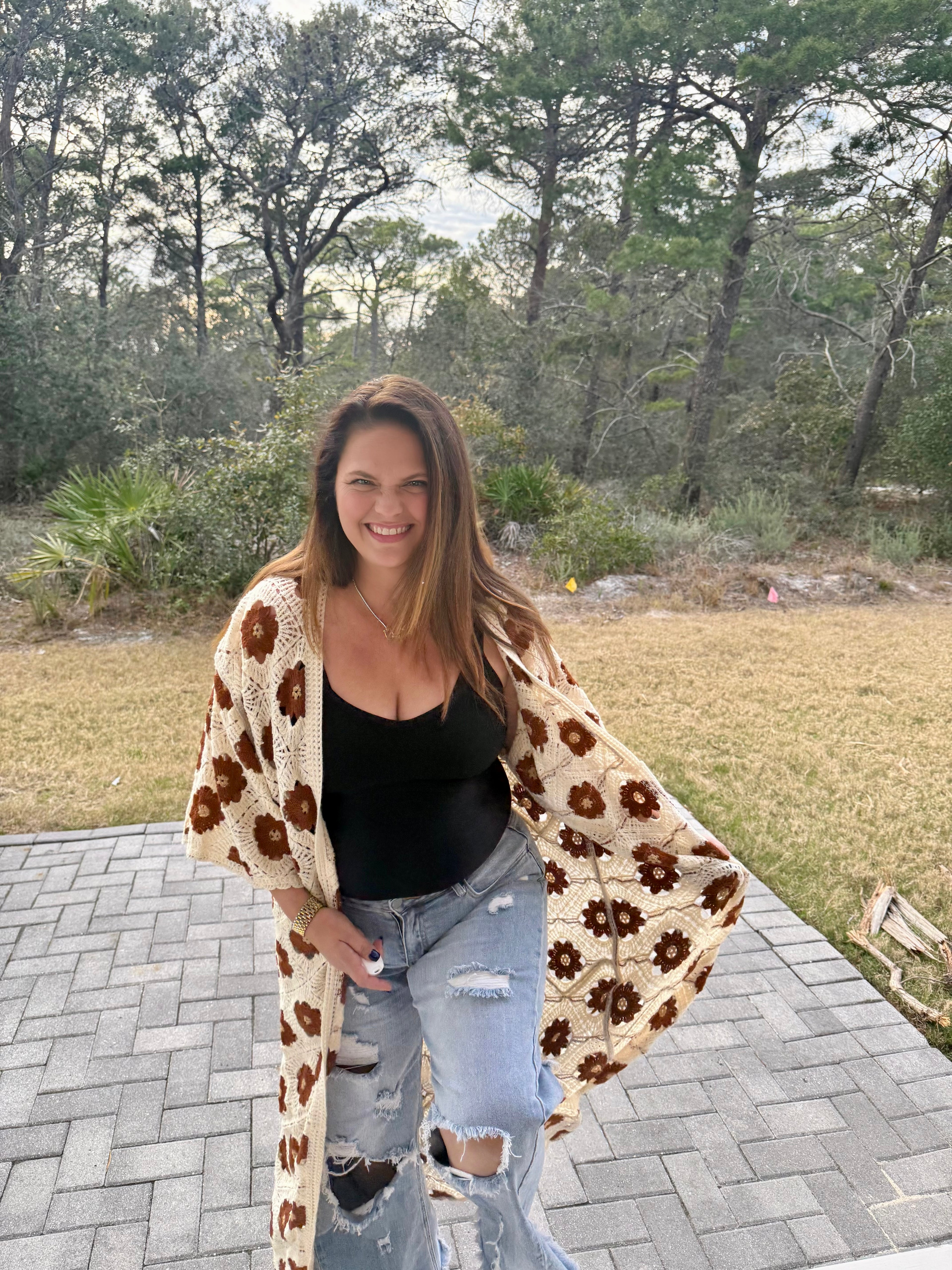Preorder: Floral Pattern Crochet Maxi Open Cardigan Top by POL (ETA: March) - BFF Here