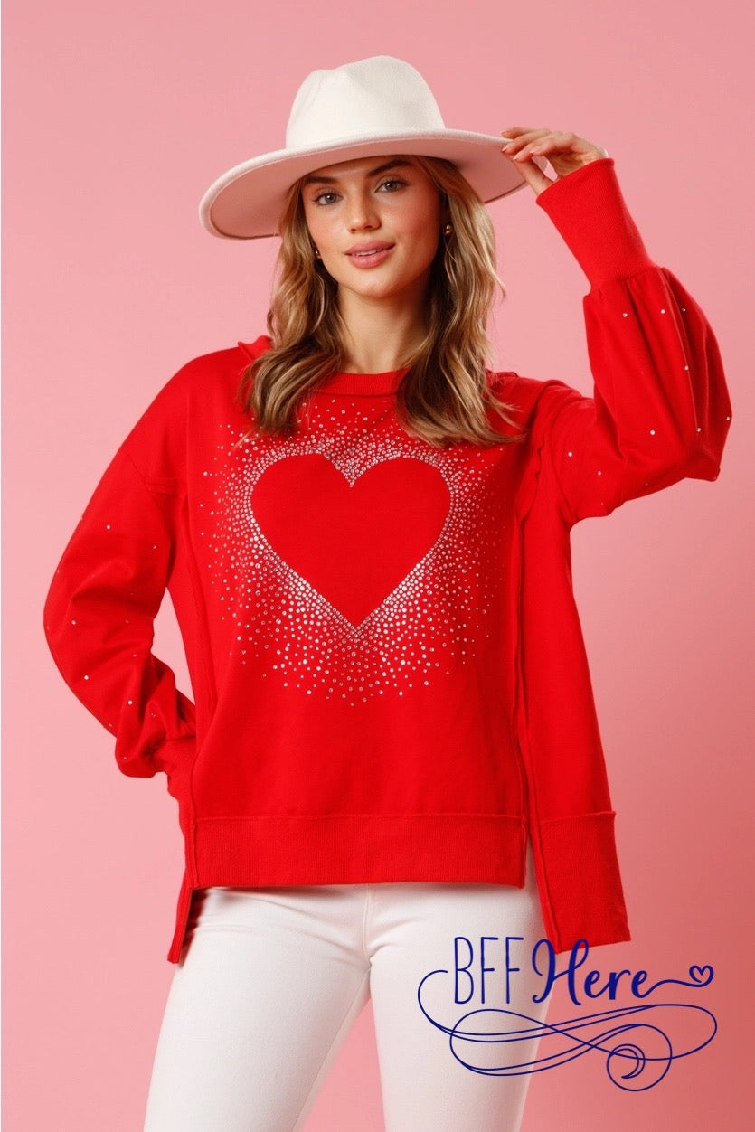 Sparkle & Shine: Rhinestone Heart Pullover - BFF Here