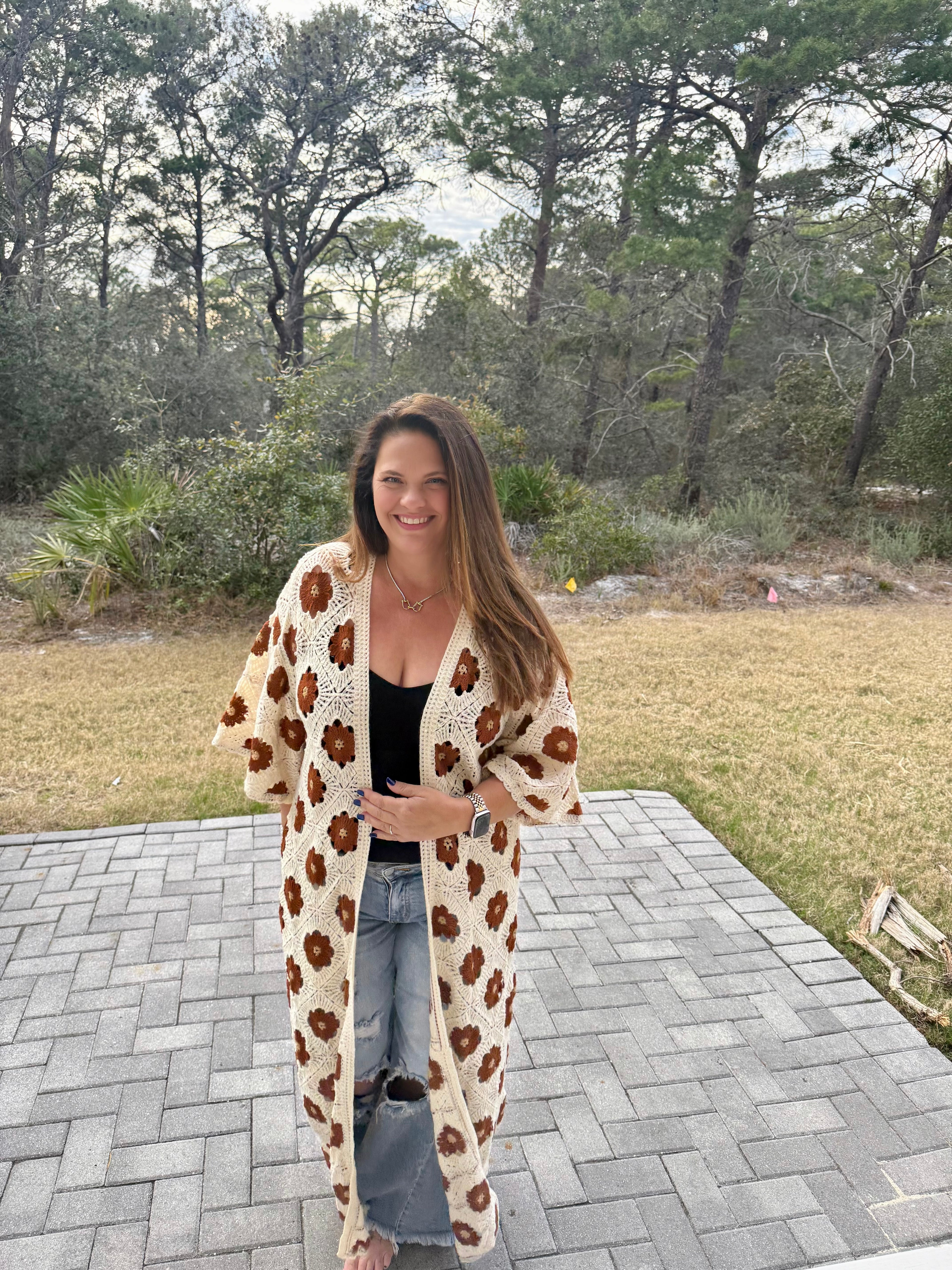 Preorder: Floral Pattern Crochet Maxi Open Cardigan Top by POL (ETA: March) - BFF Here