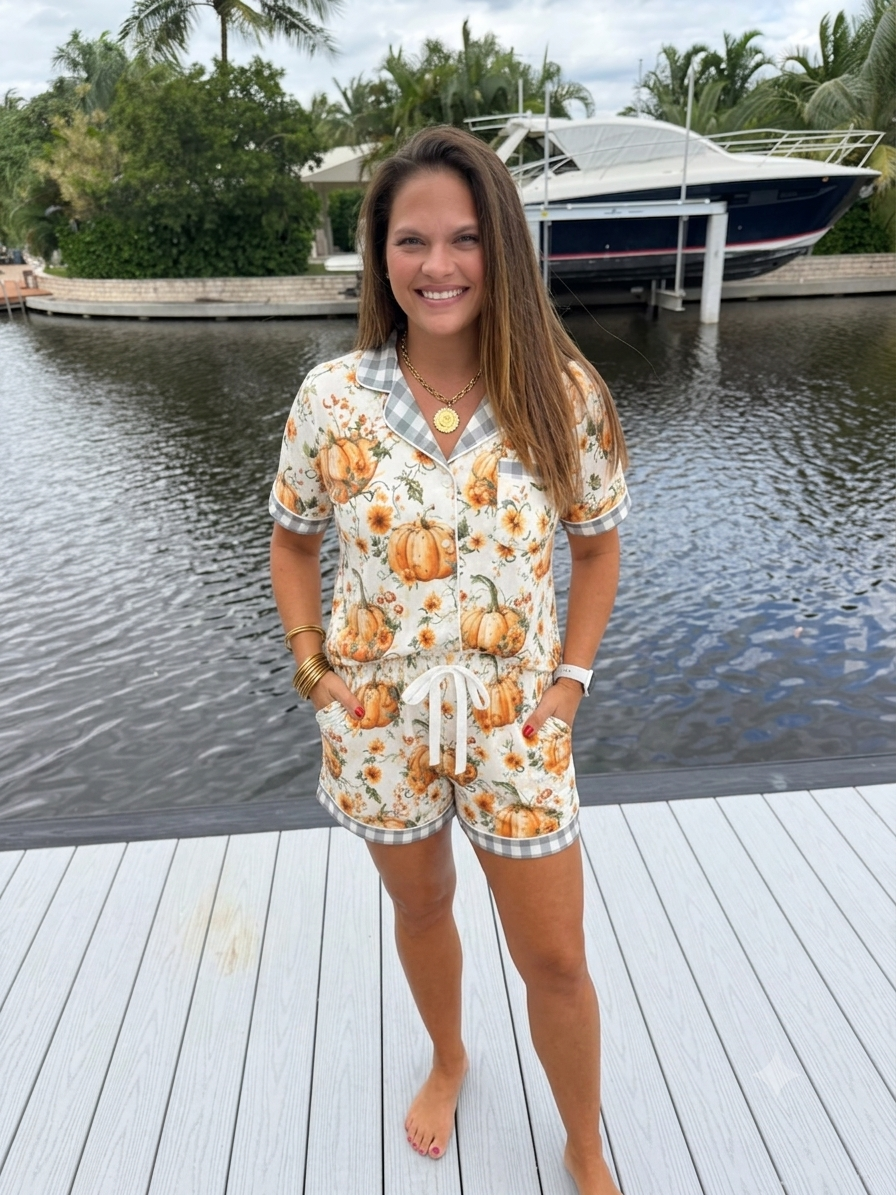 PREORDER: Fall Button Down PJ Set / Pumpkin Plaid by Shirley& Stone (ETA: September)