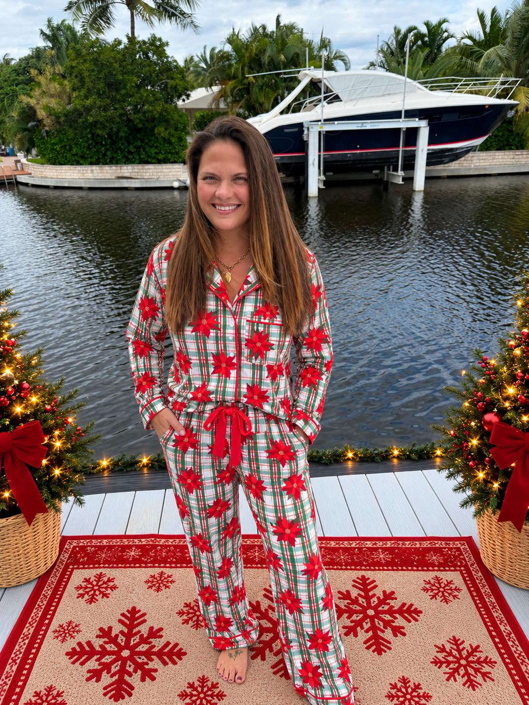 Plaid Poinsettia Ruffle Pajama Set by Jess Lea