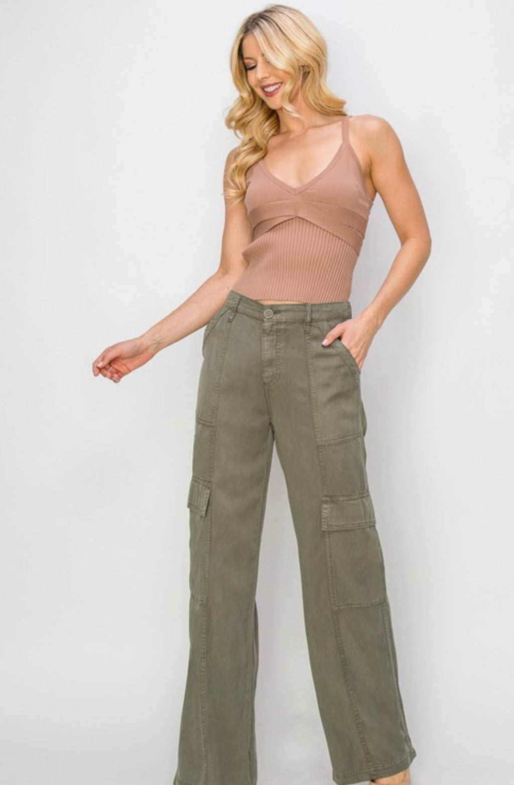 Tencel Wide Leg Cargo Pants by Risen Jeans (Ships 2-3 weeks) - BFF Here