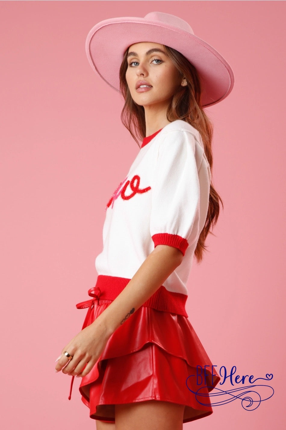 Chic Hugs & Kisses: Color Block XOXO Lurex Embroidery Sweater - BFF Here