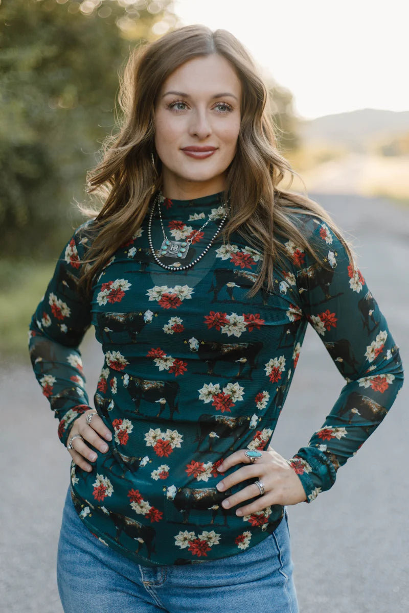 Poinsettias On The Prairie Mesh Top by Sterling Kreek - BFF Here