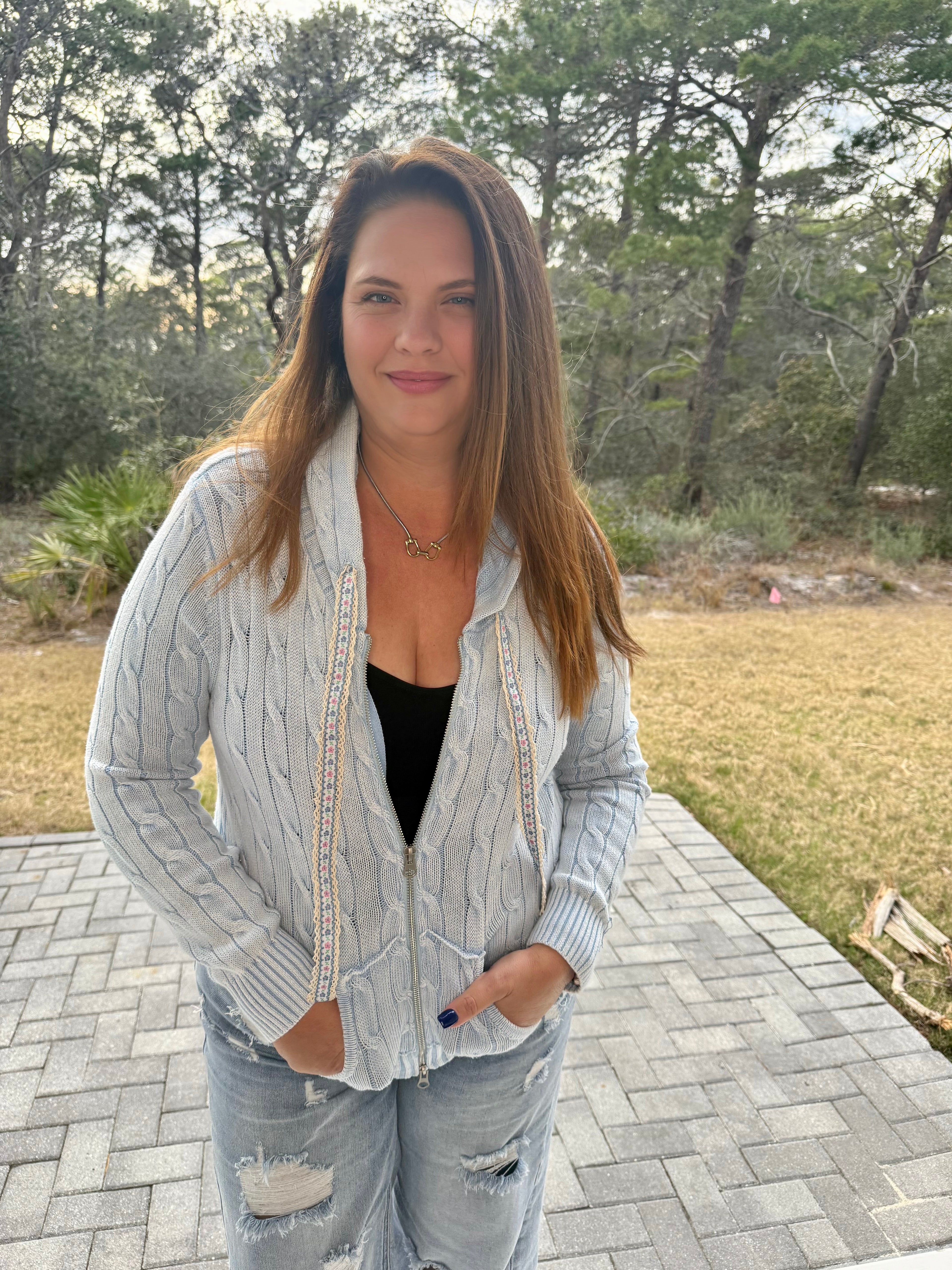 Full Sleeve Solid Acrylic Sweater Hoodie Zip Up Knit Top by POL (Ships 2-3 weeks) - BFF Here