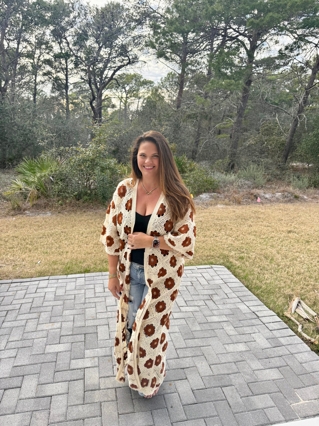 Preorder: Floral Pattern Crochet Maxi Open Cardigan Top by POL (ETA: March) - BFF Here