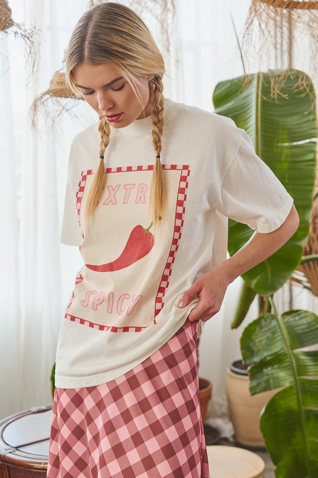 Extra Spicy Chili Pepper Checkerboard Graphic Tee by Jade by Jane (Ships 2-3 weeks) - BFF Here