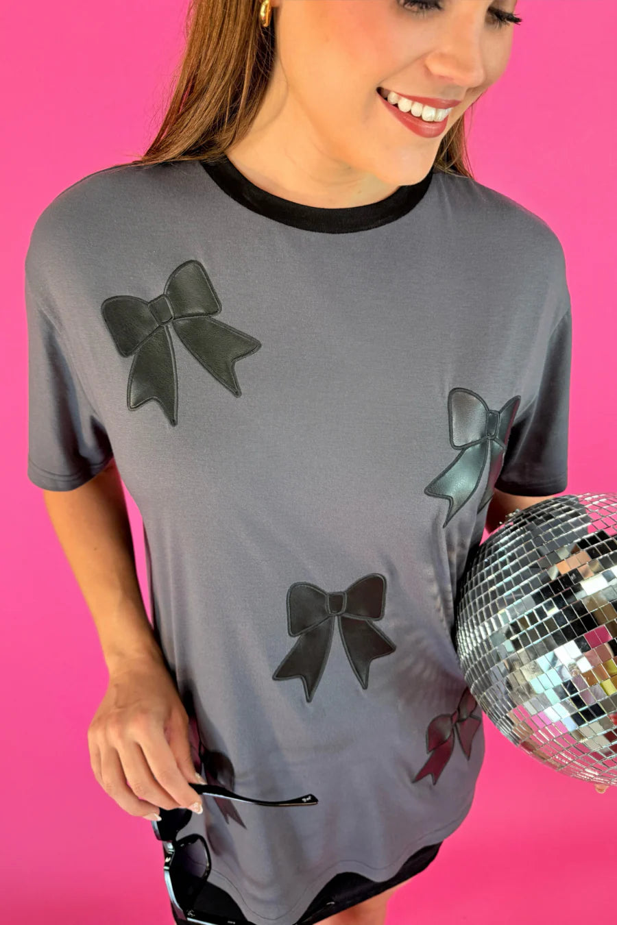Faux Leather Bow Oversized Tee by Jess Lea - BFF Here