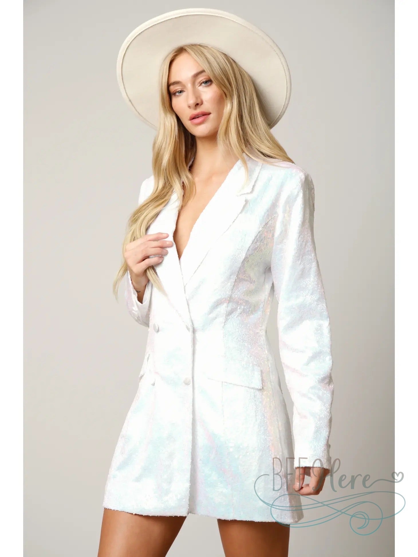 Dazzling Elegance: Sequin-Encrusted Double-Breasted Blazer Dress / Choice of Color - BFF Here