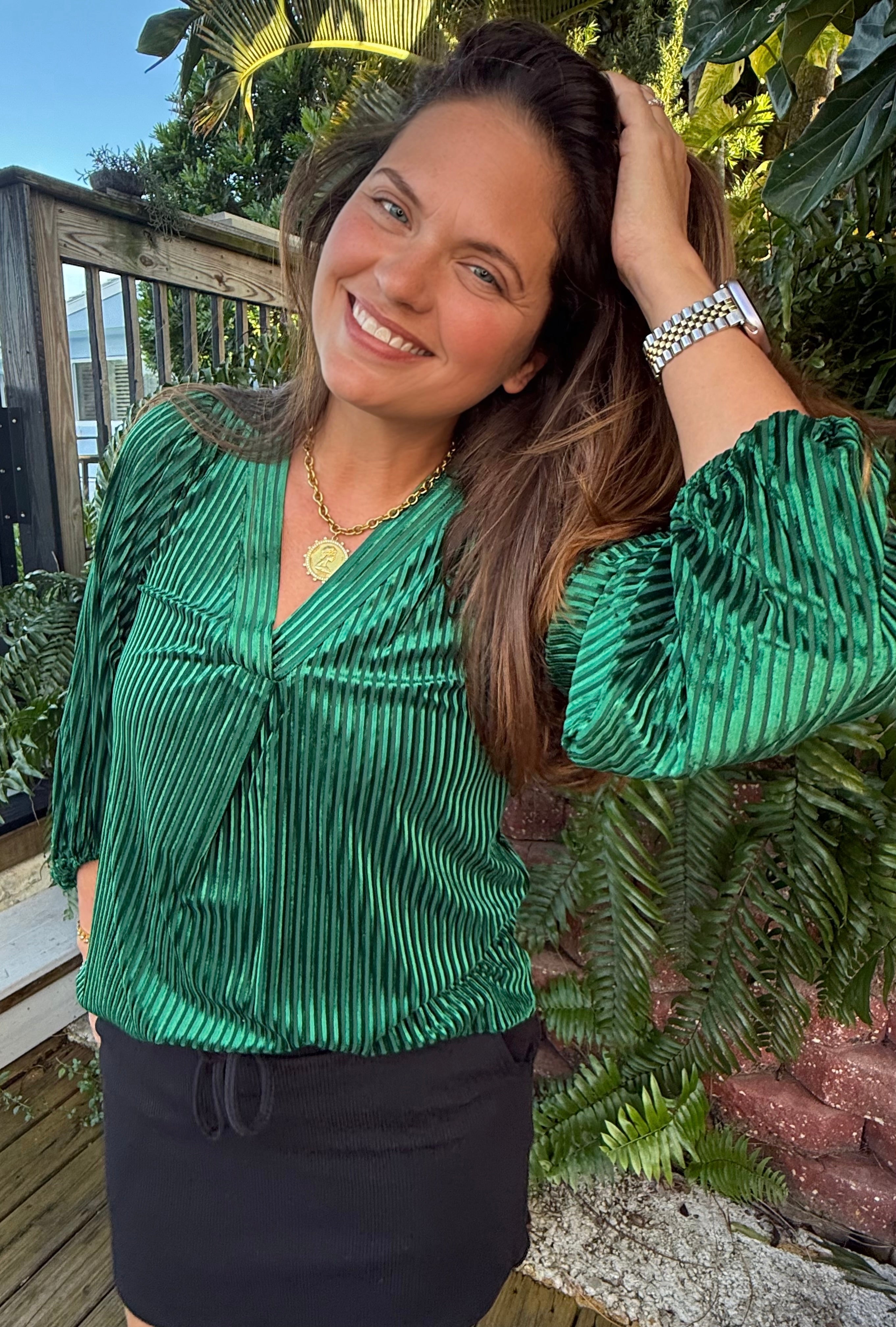 Ivy Velvet Textured Top by Jess Lea / Green - BFF Here