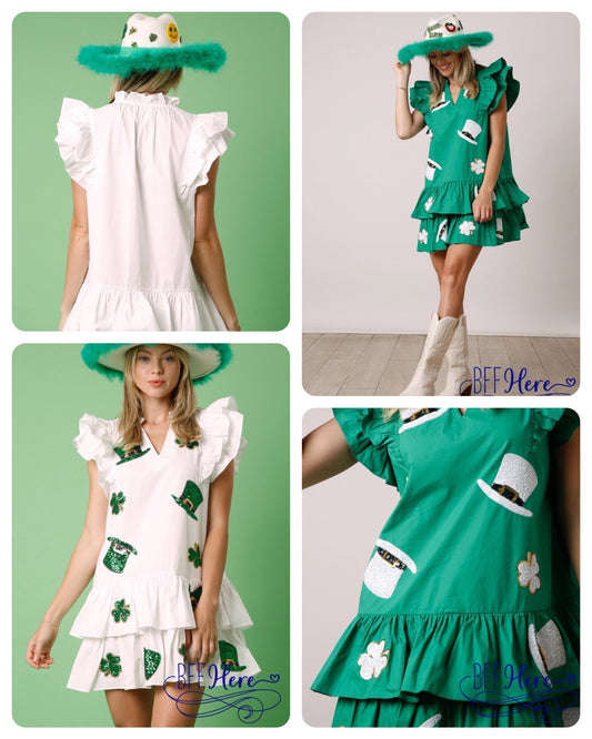 PREORDER: Lucky Charm: St. Patrick's Sequin Clovers Dress (Ships End of January) - BFF Here