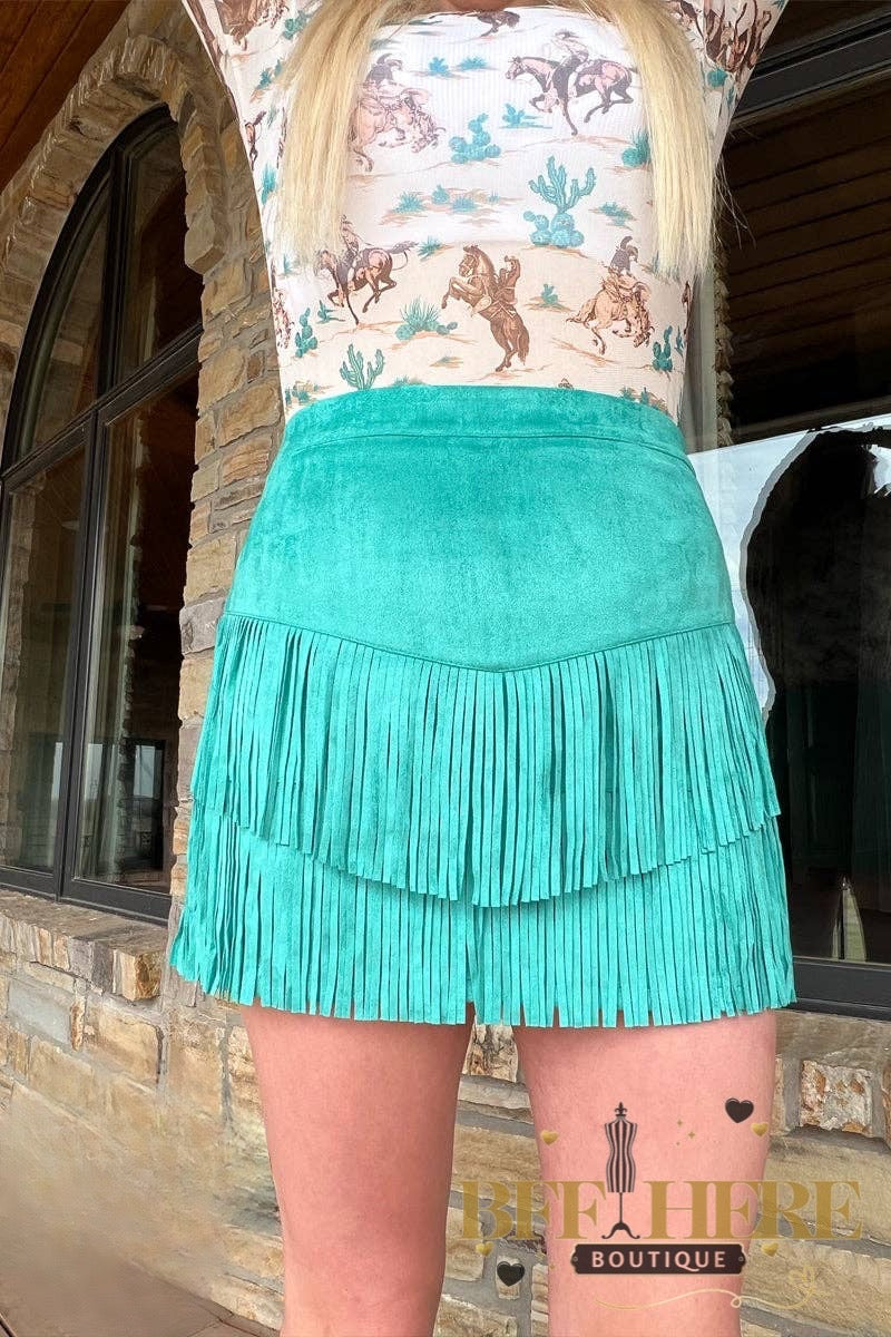 Fort Worth Fringe Skirt by Sterling Kreek / Turquoise - BFF Here