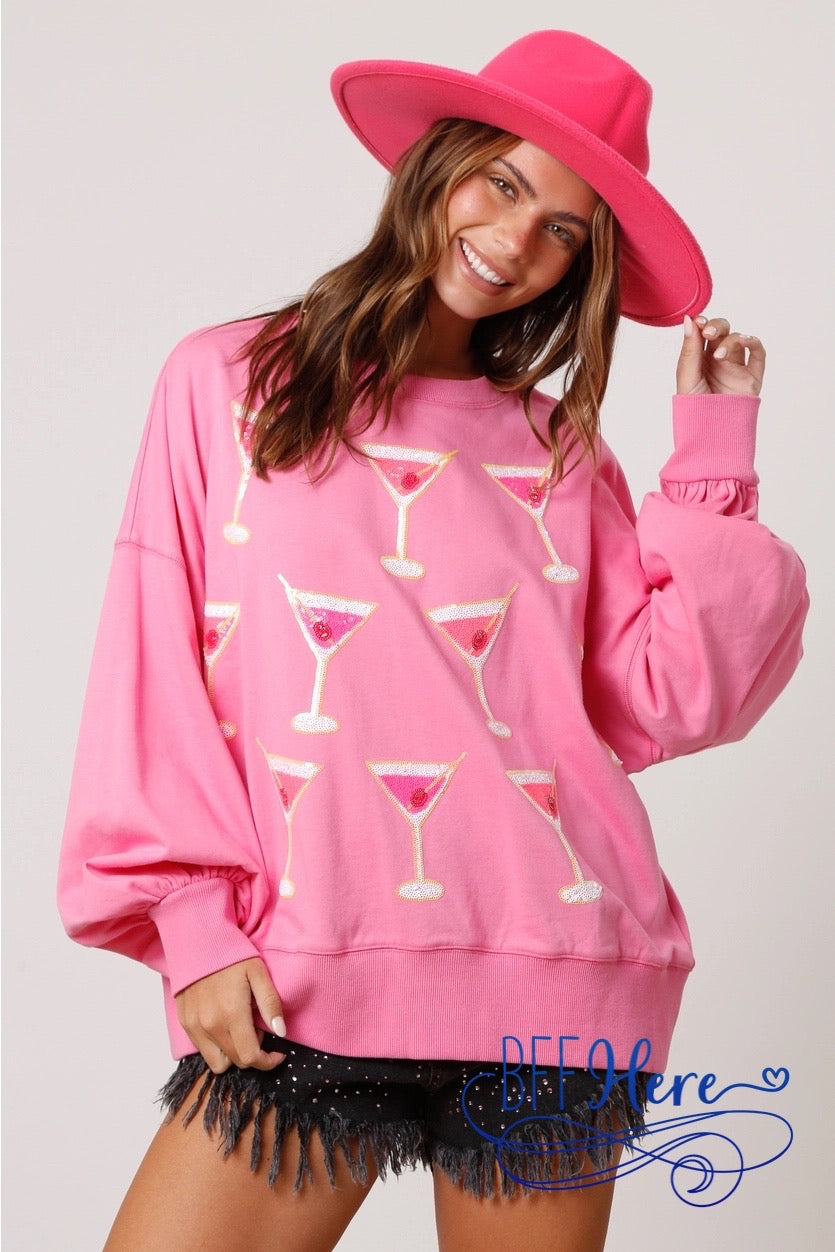 PREORDER: Shimmering Cheers: Sequin Martini Sweatshirt (Ships Middle of January) - BFF Here