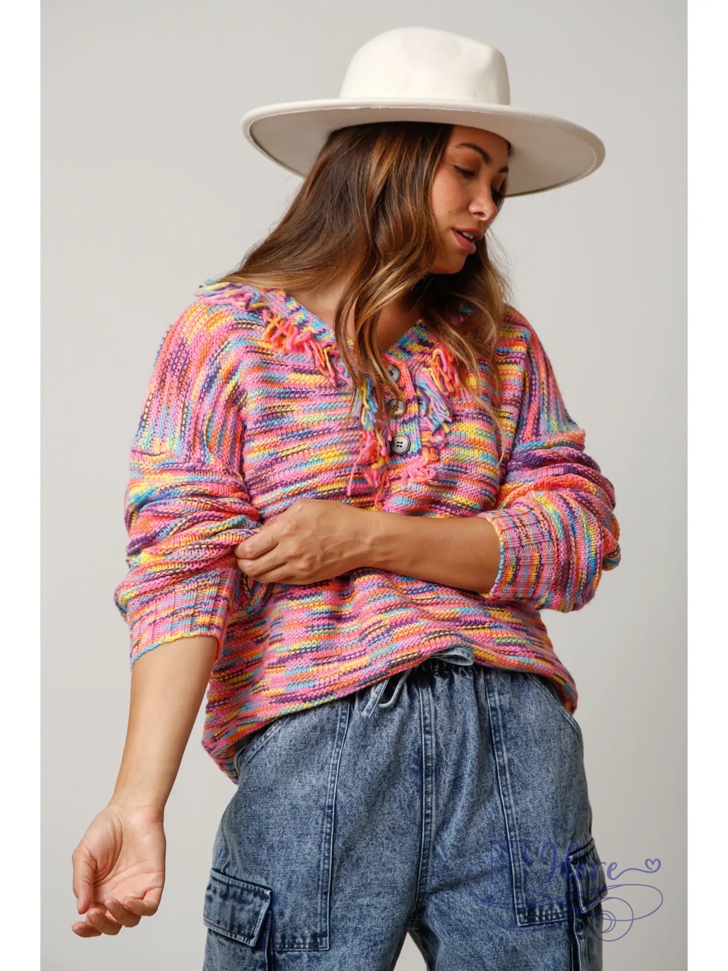 PREORDER: Kaleidoscope Coziness: Multicolor Knit Sweater (Ships Beginning of November ) - BFF Here