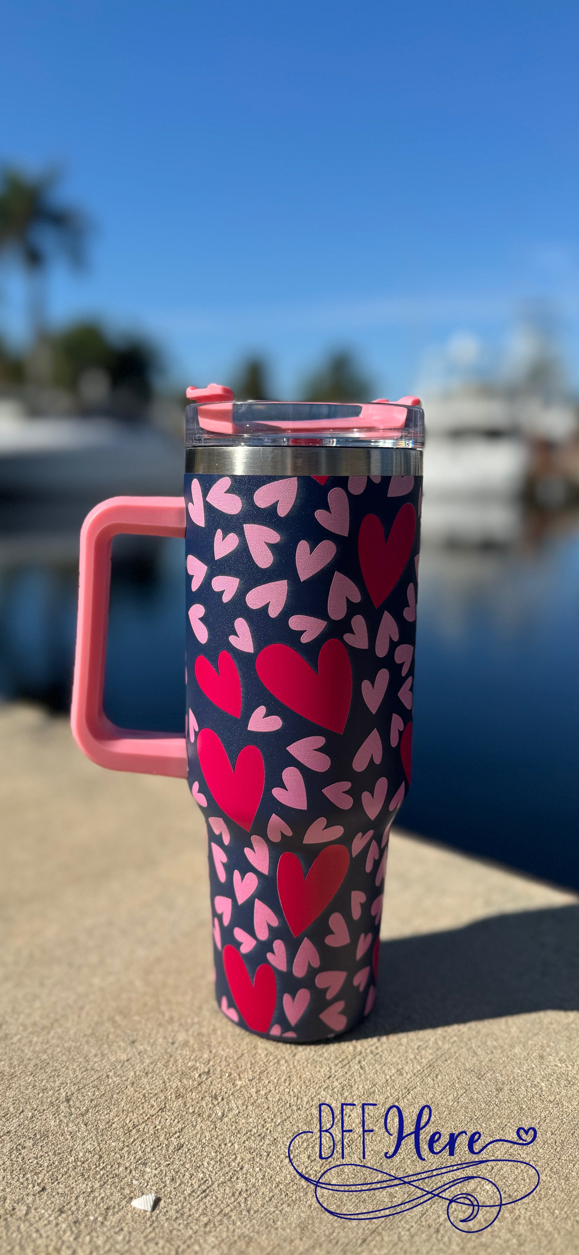 Heartful Sip: Large Heart Tumbler / Choice of Color - BFF Here