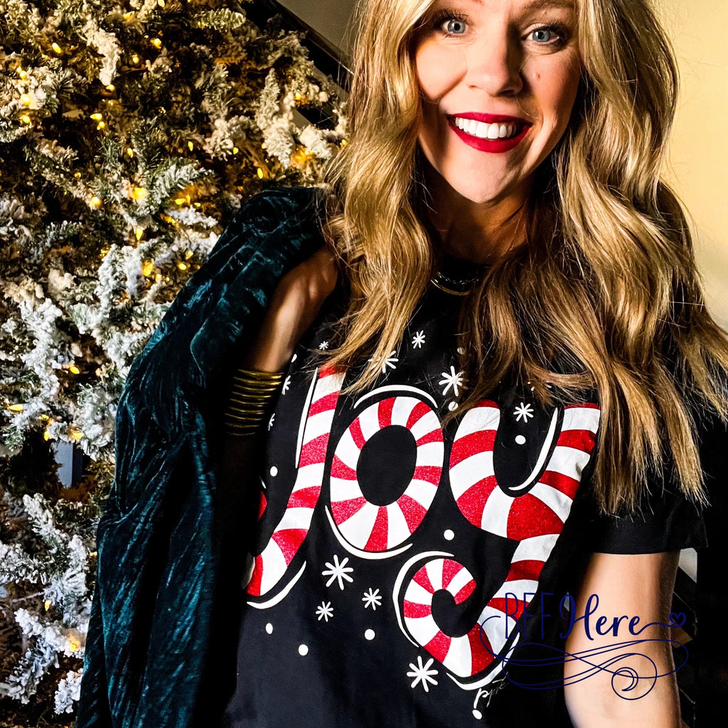 Striped Joy Tee: A Candy Cane Twist - BFF Here