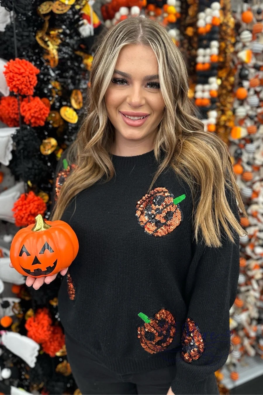 Hallo-Queen Sequin Pumpkin Sweater - BFF Here
