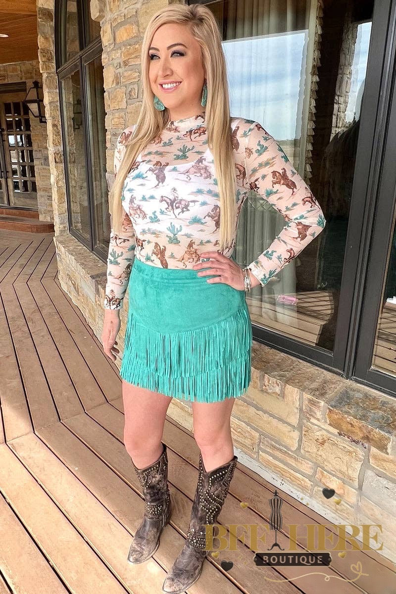 Fort Worth Fringe Skirt by Sterling Kreek / Turquoise - BFF Here
