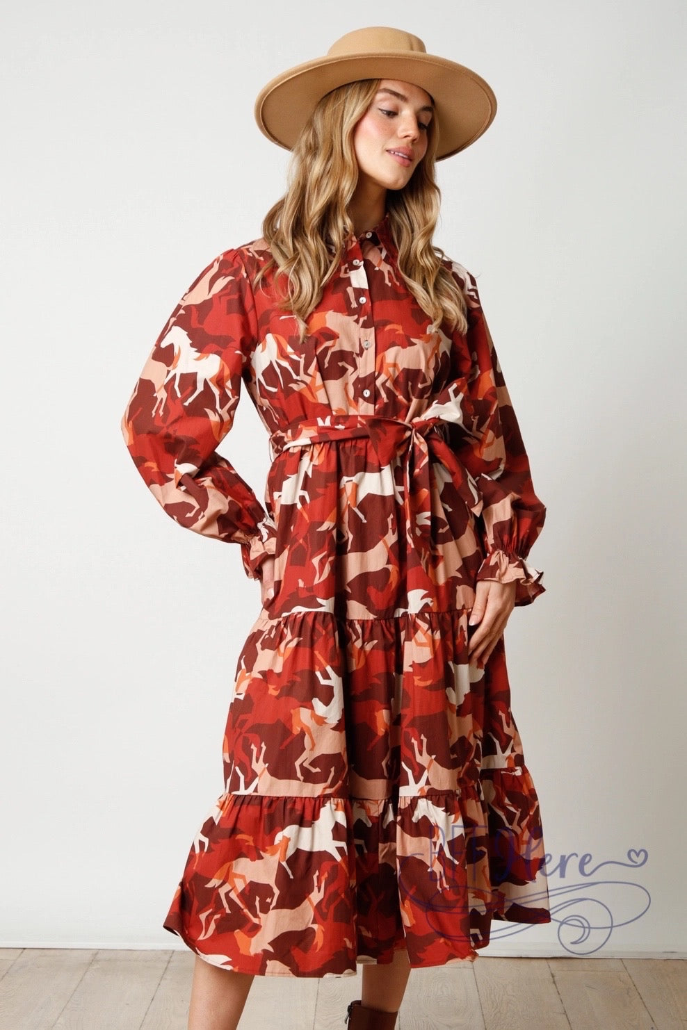 Equestrian Elegance: Horse Print Poplin Maxi Dress - BFF Here